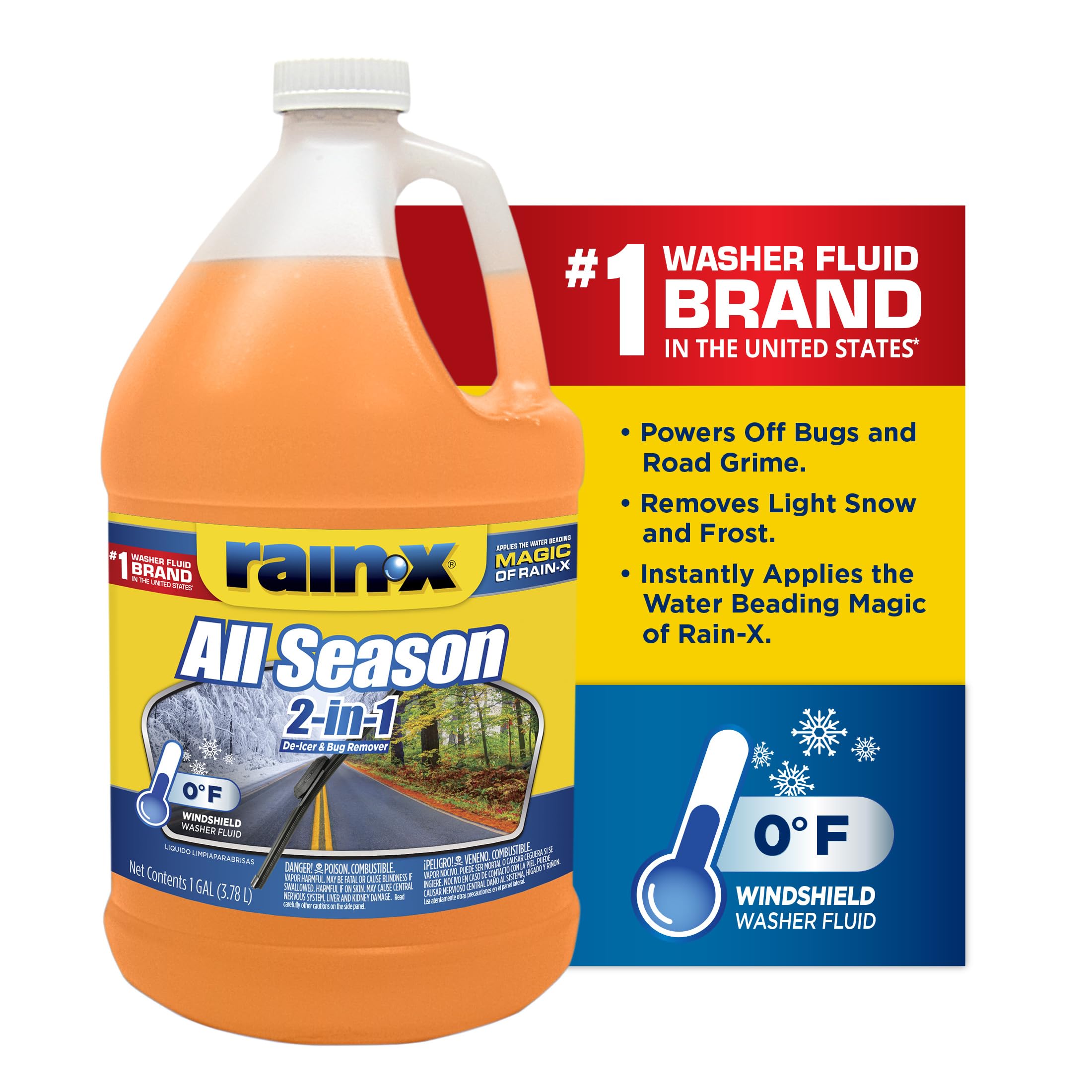 Rain-X All Season 0F 2-In-1 De-Icer & Bug Remover Windshield Washer Fluid - 1 Gallon (Pack Of 6)