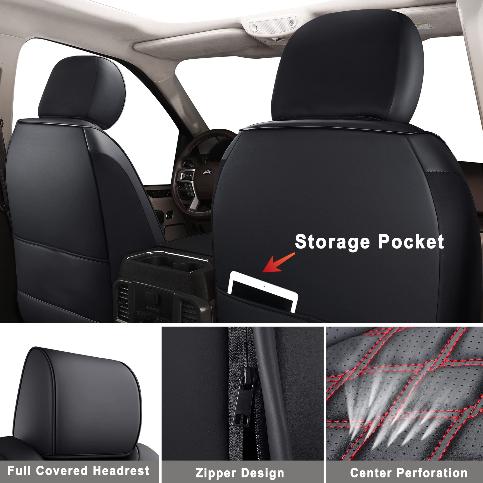 Huidasource Tundra Seat Covers, Front & Rear Waterproof Leather Car Seat Cover, Custom Seat Cushion Protector Fit for 2022 2023