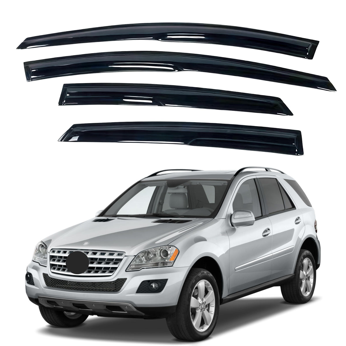 Ig Window Visor For Mercedes-Benz Ml 2006-2011, Rain Guard Tape-On Extra Durable Sun Wind Side Vent Window Deflector Mugen Style