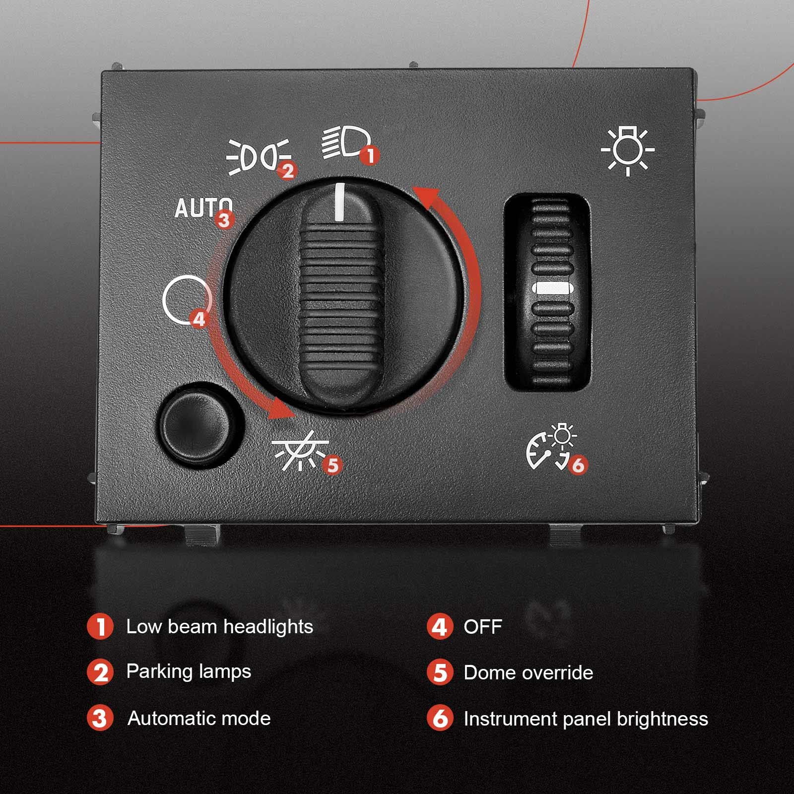 A-Premium Headlight Switch Headlamp Dimmer Switch White LED Light Compatible with 2003-2007 Chevy Silverado Tahoe Suburban & GMC Sierra Yukon & Cadillac Escalade