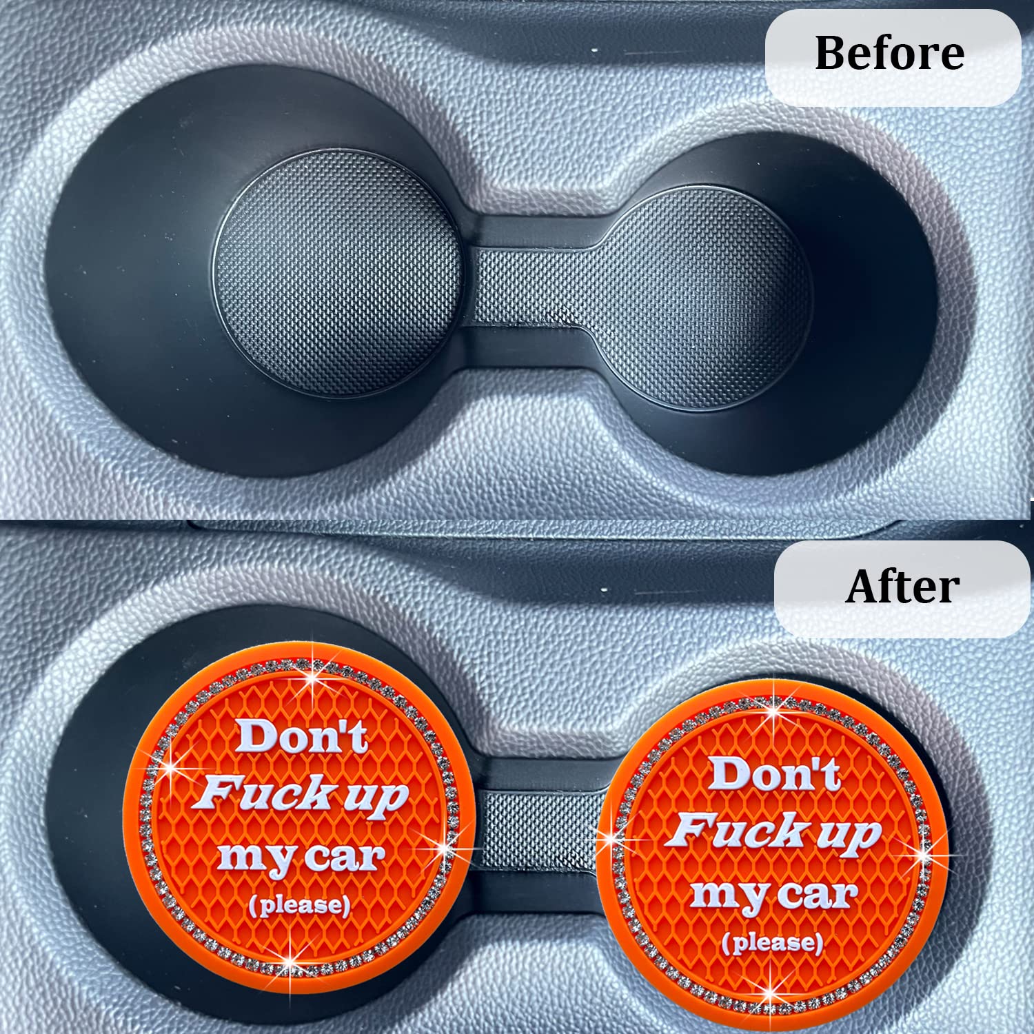 Smeyta Car Cup Coaster 2 Pack, Universal Cup Holder Inserts, Bling Car Accessories Interior (Orange, 2Pc)