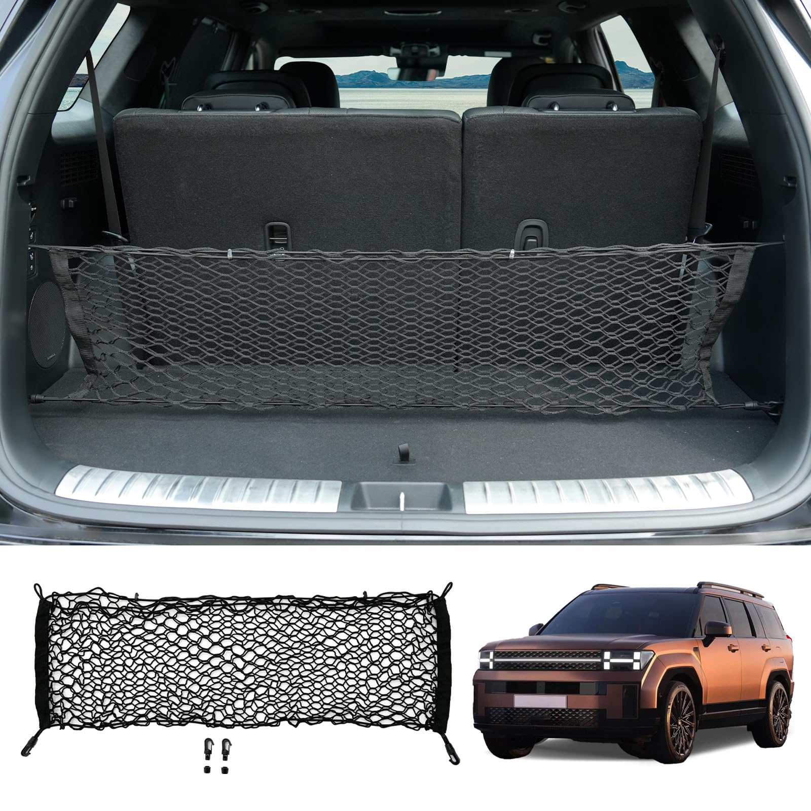 Maxzina Cargo Net Compatible With 2024 2025 Hyundai Santa Fe Truck Bed Cargo Net 3.12'  1.02' Double Layer Envelope Style Dense