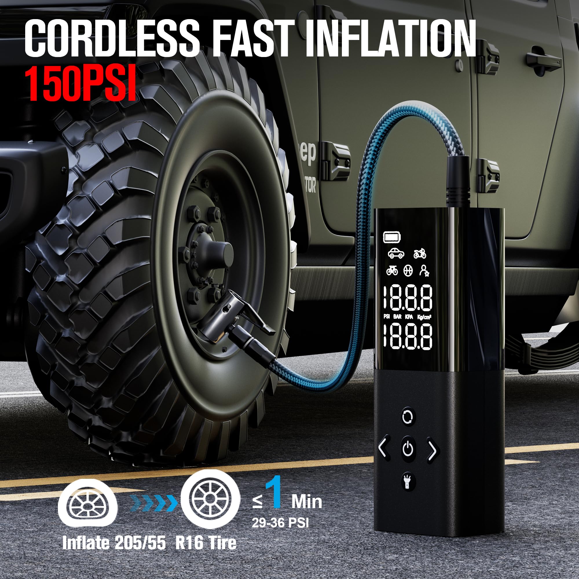 Gooloo Ap150 Tire Inflator Portable Air Compressor, 3X Faster 150Psi Cordless Air Pump For Car Tires With Auto-Shutoff, Portable