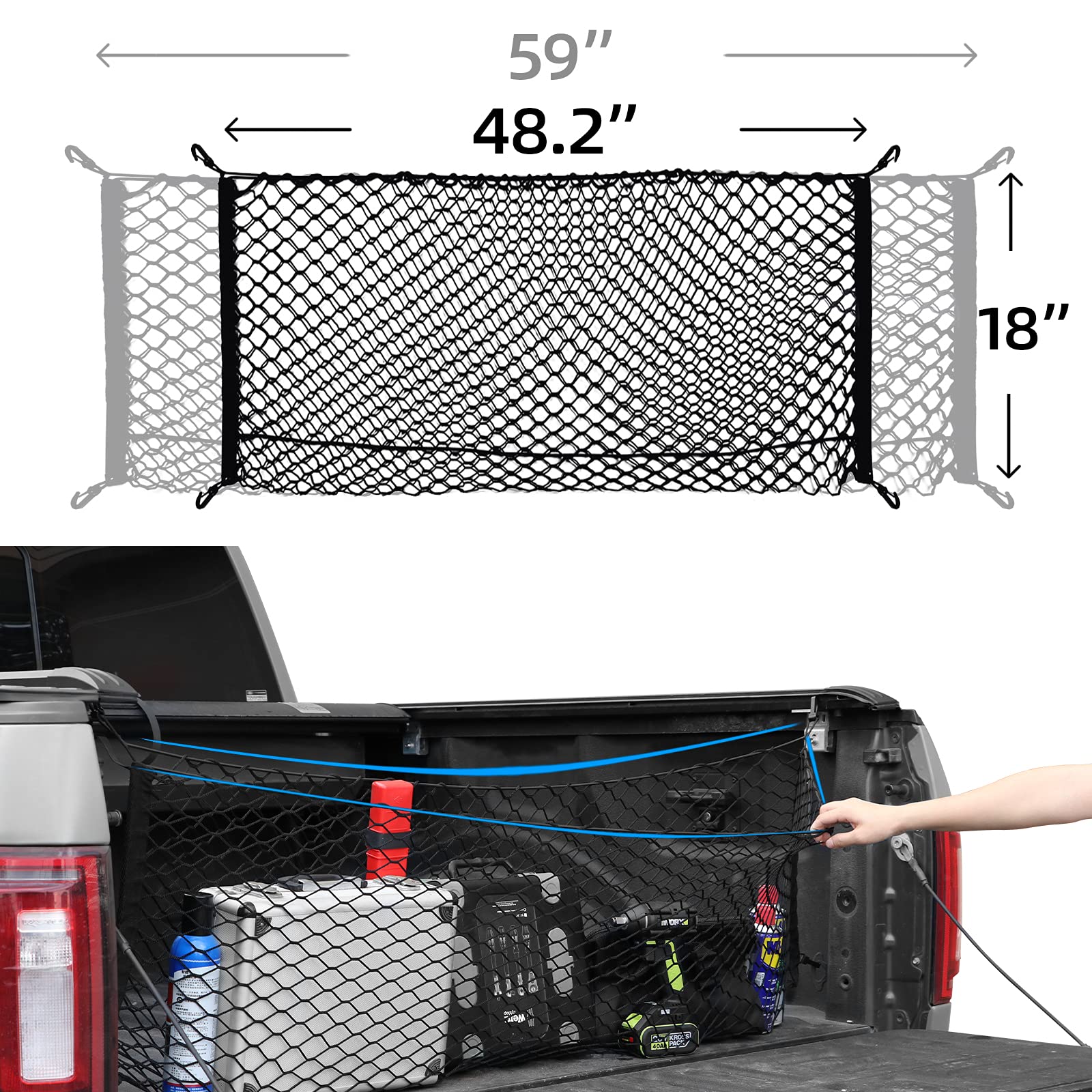 Cargo Net Organizer With Elastic Mesh & Hooks - Grocery Holder For Truck Beds