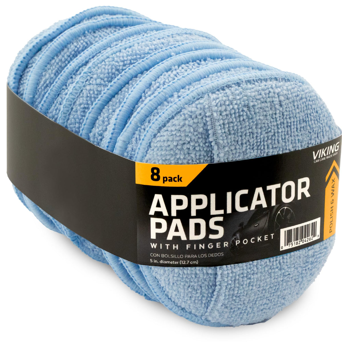 Viking Microfiber Car Wax Applicator And Cleaning Pads With Finger Pockets - 5 In. Diameter, Blue, 8 Pack
