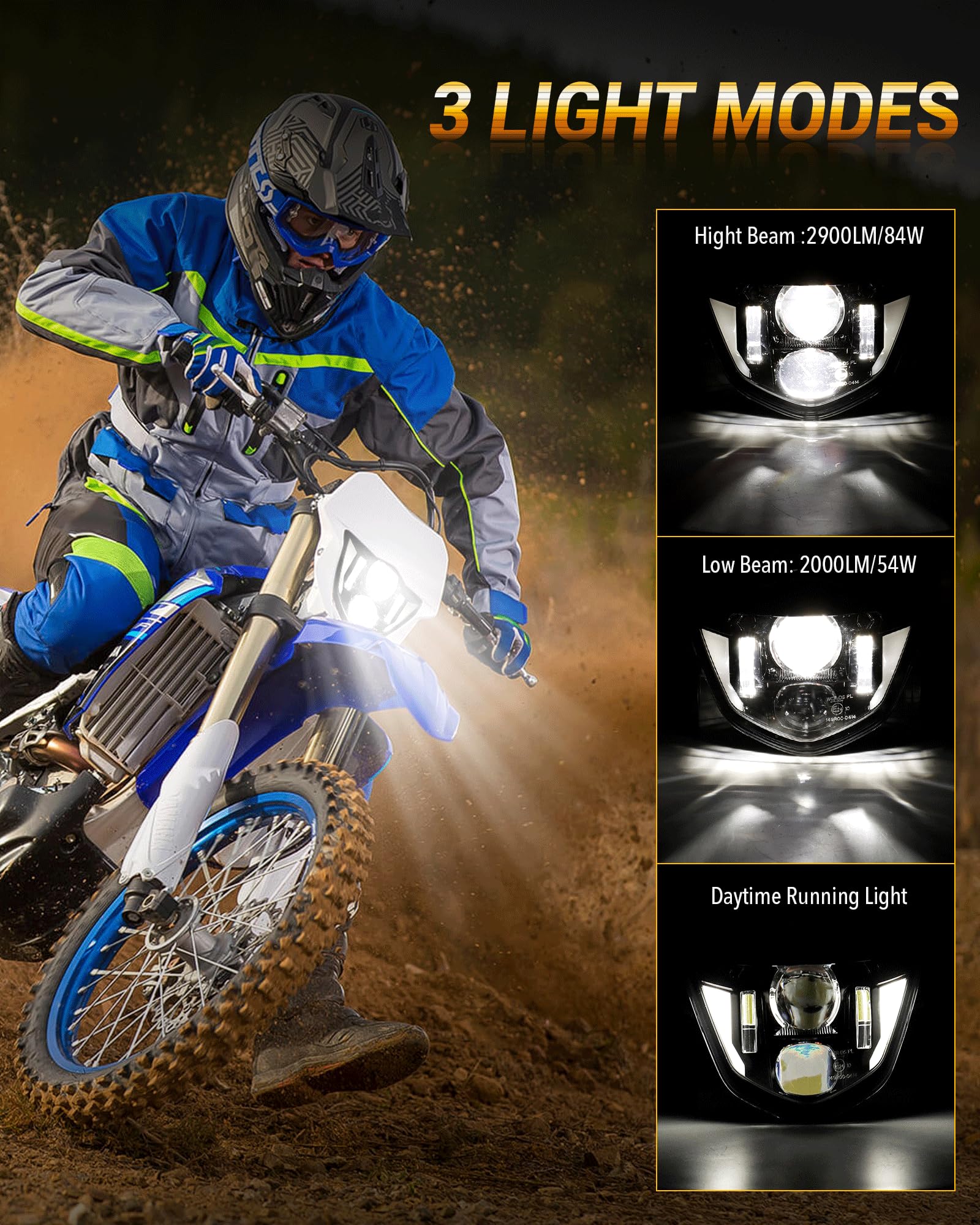 Sumhitic Dirt Bike Headlight Led Motorcycle Headlamp Kit With Drl Fit For 2013-2023 Yamaha Wr250F 400F 426F 450F, Wr250 400 426 450 Ttr Xt Mx Most Enduro Motorcycle Pit Bike Black