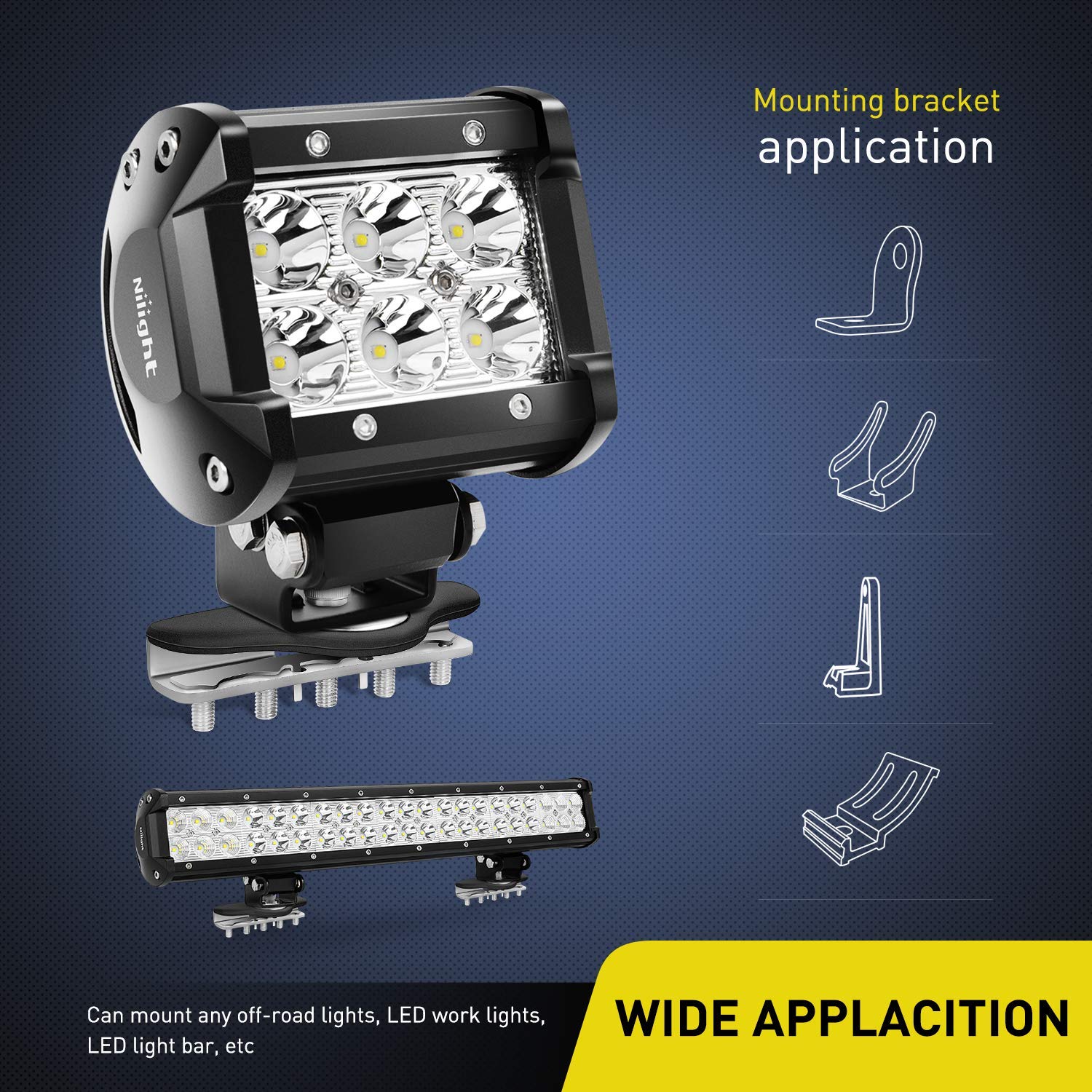 Nilight 90025B Led Light Bar Mounting Brackets 2Pcs Universal Hood Led Work Light Led Pods Mount Bracket Clamp Holder For Suv Tr