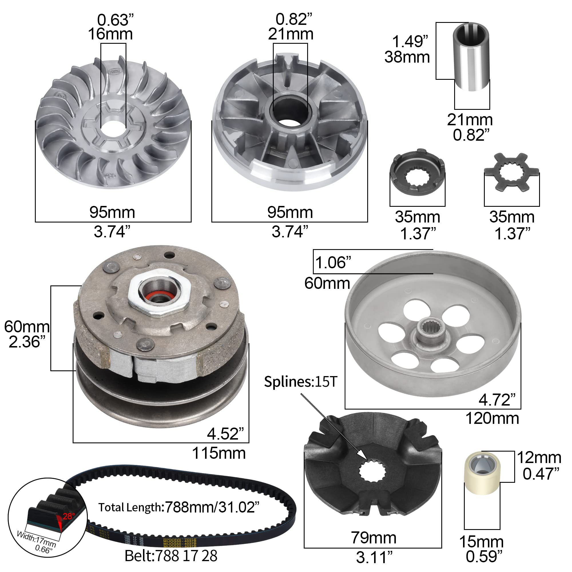 Jiayan Transmission Rebuild Kit - Replacement Clutch Kit Compatible With Polaris Sportsman Atv, Predator, Scrambler, 50Cc Quad Bike - Includes Clutch & Variator Assembly, Drive Belt & Roller Weights