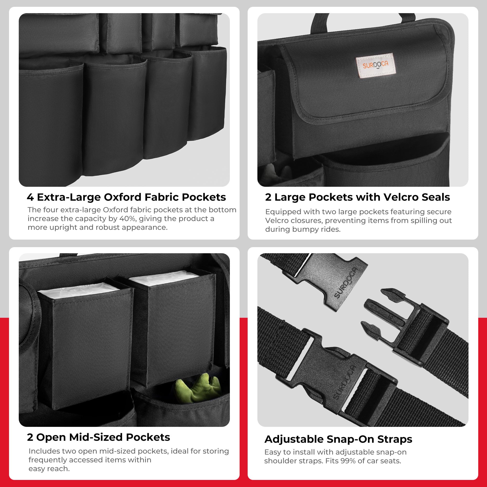 Surdoca Car Trunk Organizer, Upgrade Hanging Trunk Organizer For Suv, Backseat Car Organizer With 8 Large Compartments, Car Acce