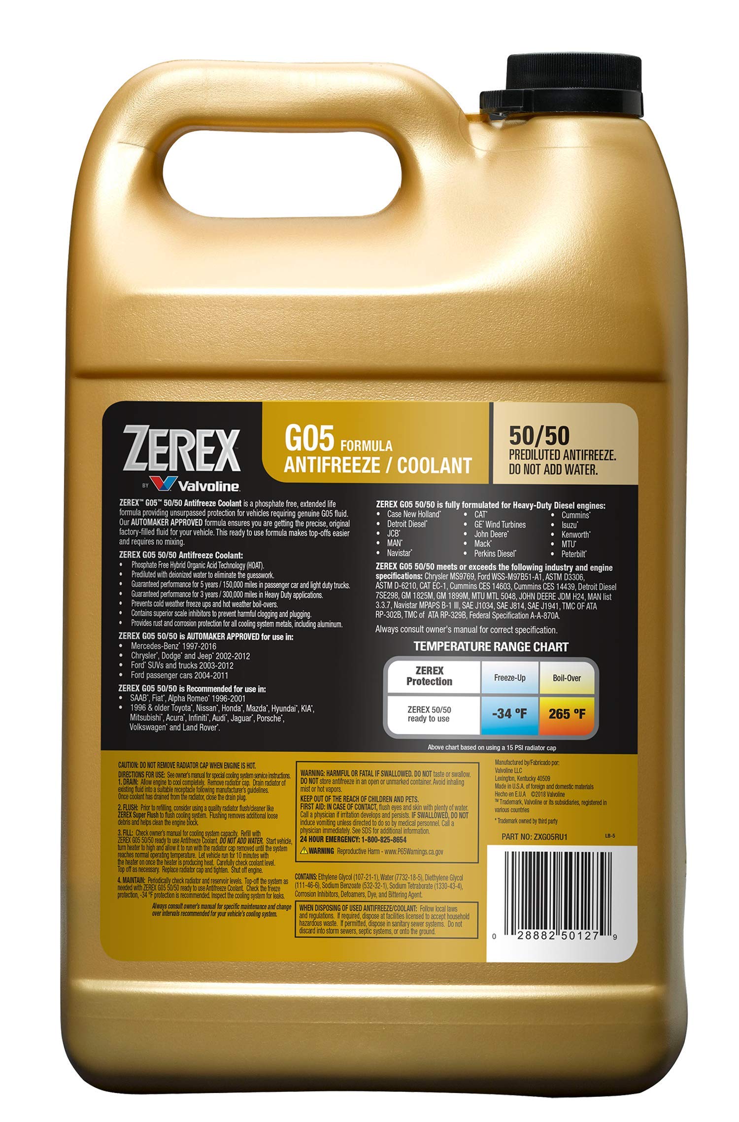 Valvoline Zerex G05 Phosphate Free Antifreeze/Coolant 50/50 Ready-to-Use, 1 GA