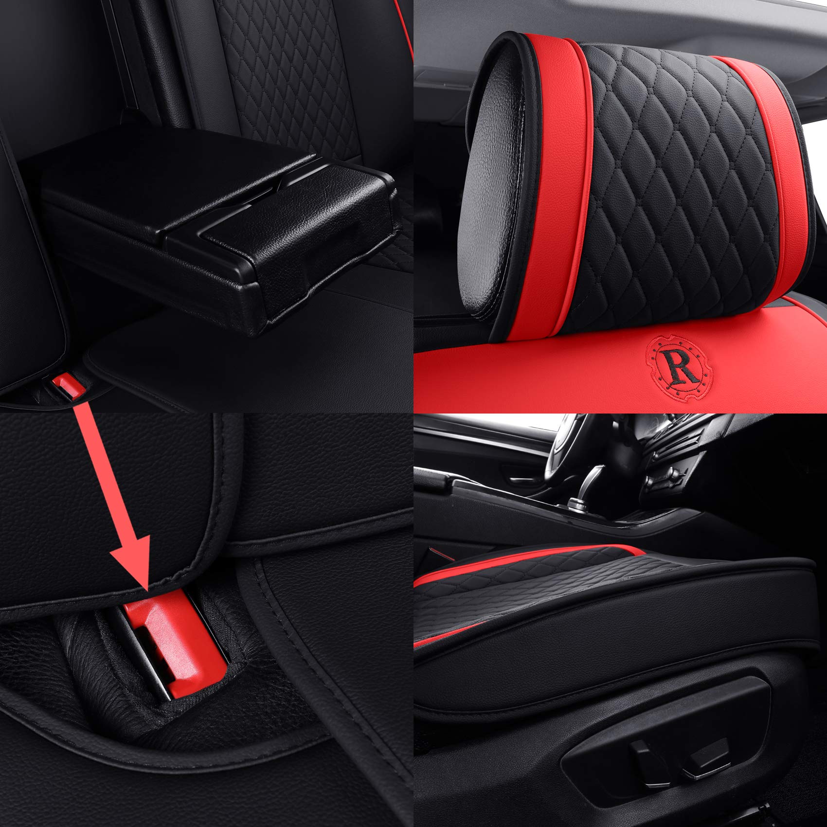 Aierxuan Car Seat Covers Full Set With Waterproof Leather, Seat Cushions Split Bench Universal Fit For Kia Soul Hyundai Accent C