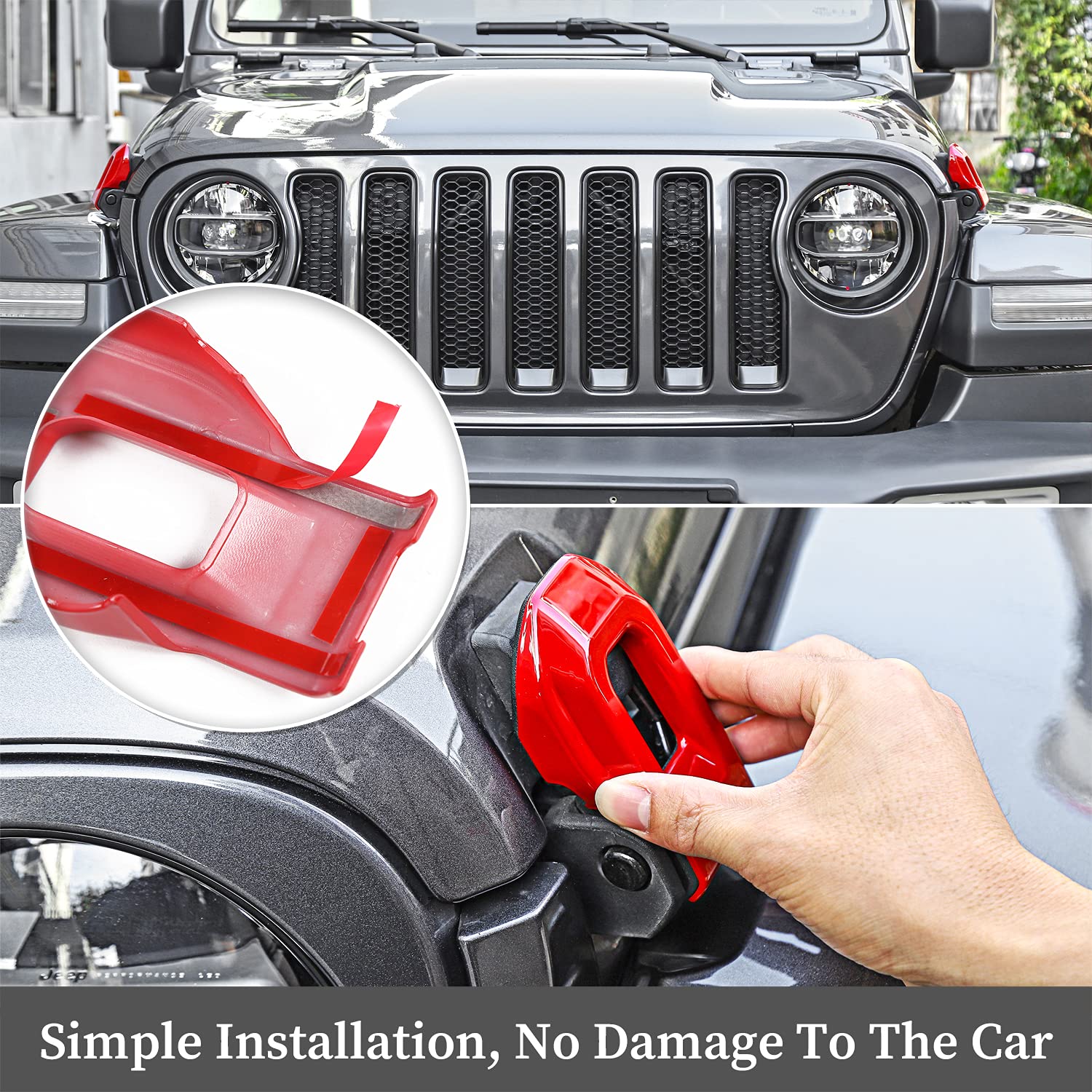 Hoolcar Hood Latch Lock Catch Brackets Cover For 2018-2021 Jeep Wrangler Jl Jlu & 2020-2021 Gladiator Jt, Red