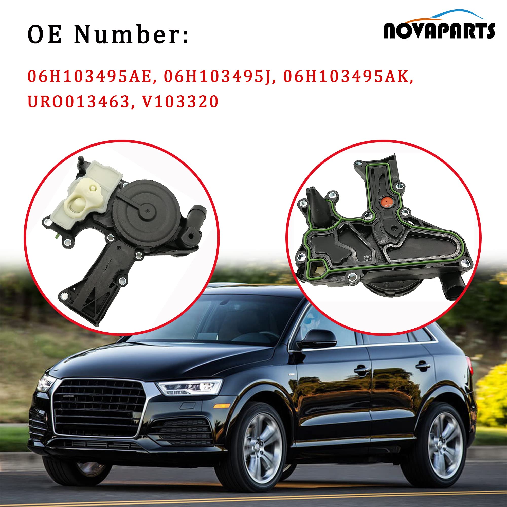 NOVAPARTS Oil Separator PCV Valve Cover Crankcase Vent Valve w/Gasket for 2012-2018 Audi Quattro A4 A5 A6 Q5 Allroad 2.0T 06H103