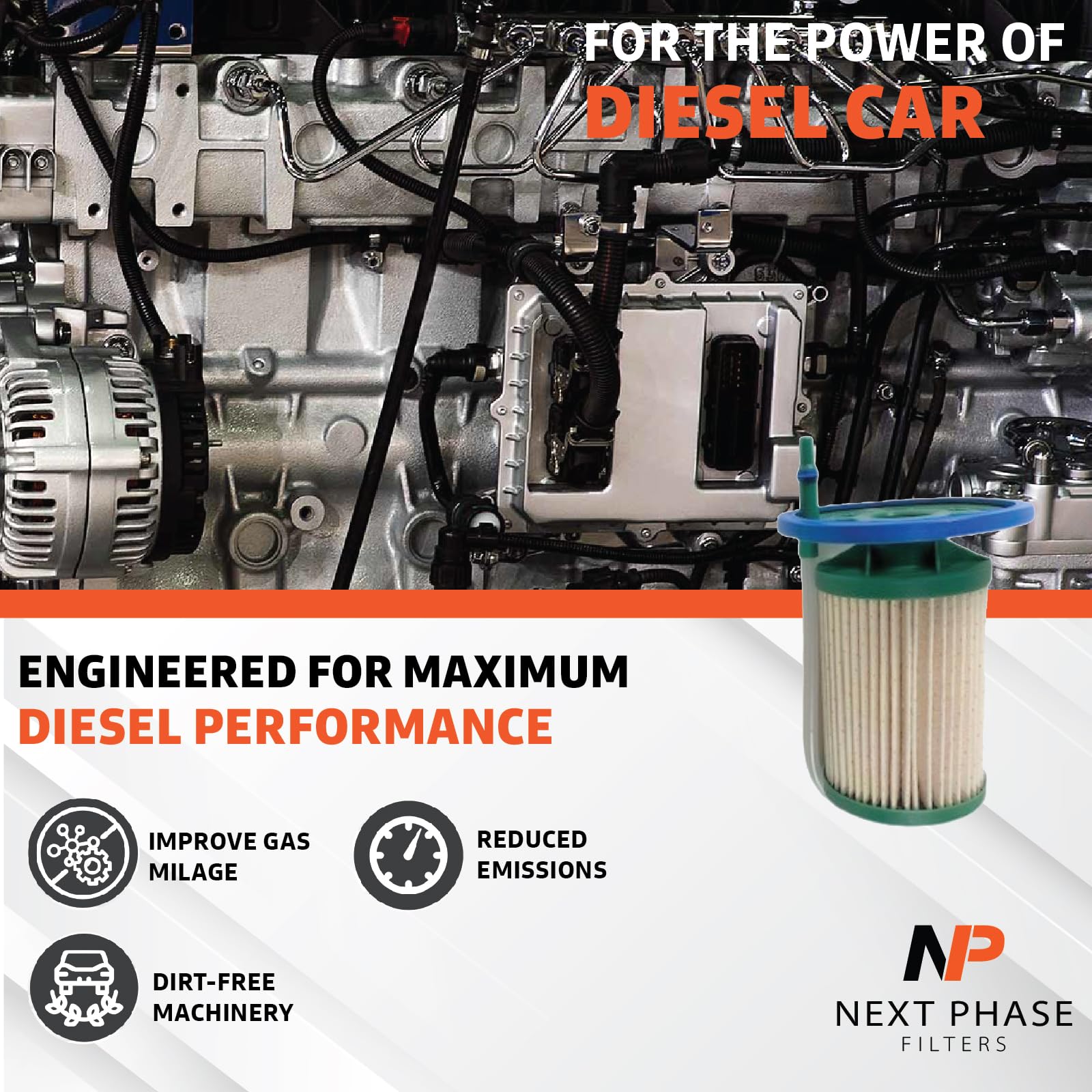 Diesel Fuel Filter - Compatible With 2014-2018 Dodge Ram Promaster, 2014-2019 Promaster 2500 & 3500 - Replaces O.E. 68223662Aa;