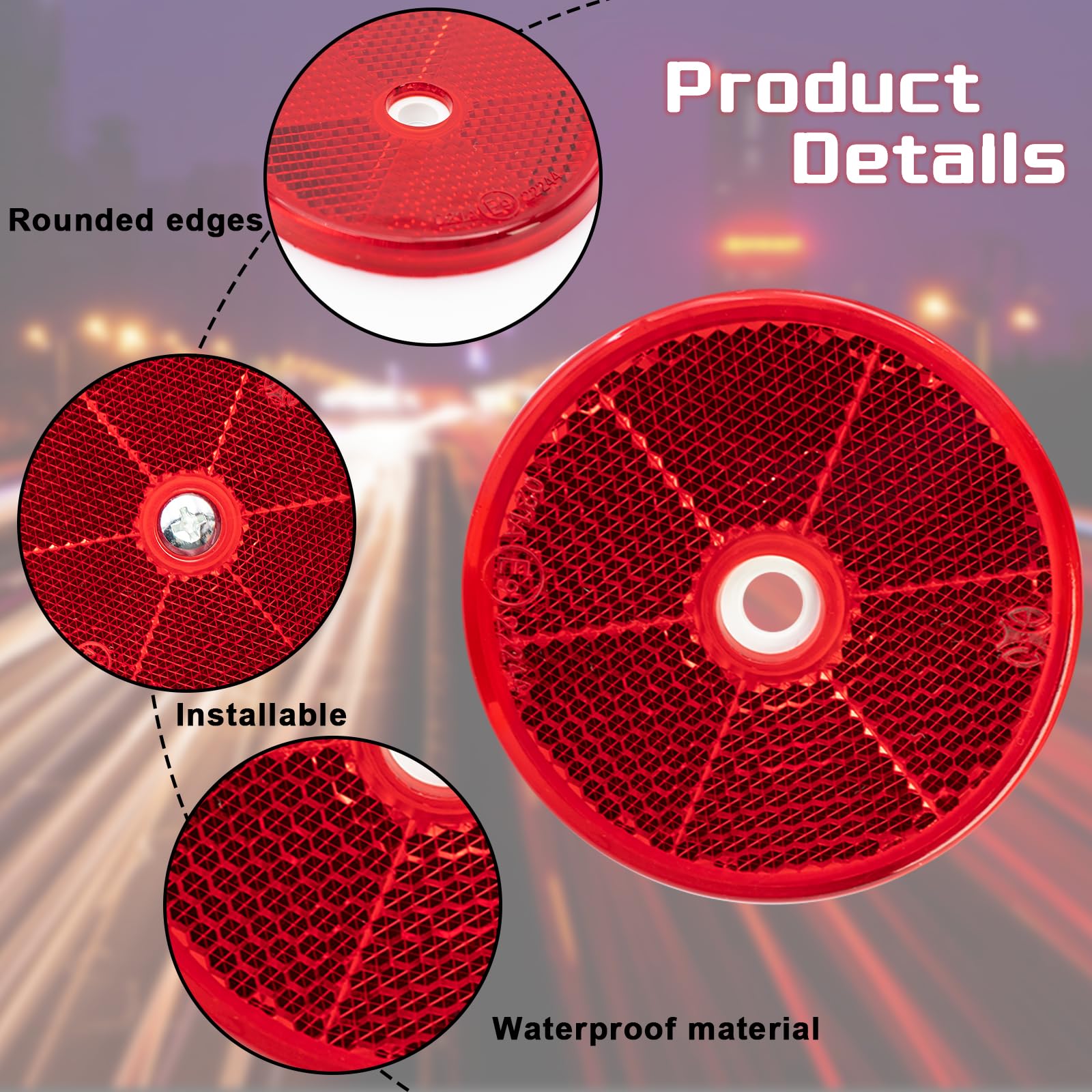 Dexspoeny 12 Pack Red Round Reflector Front Reflector with Screws Safety Reflectors for Car Trucks RV's Driveway Fence Red High