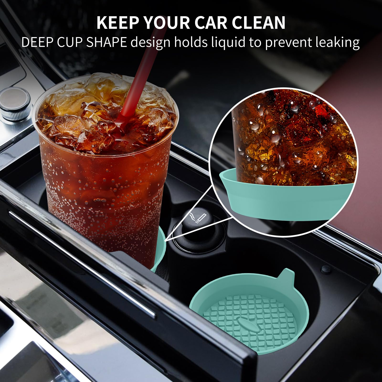 Me.Fan Car Cup Holder Coasters [4 Pack] Silicone Cups Mats, Automotive Universal Non-Slip Recessed Interior Accessories Teal Blu