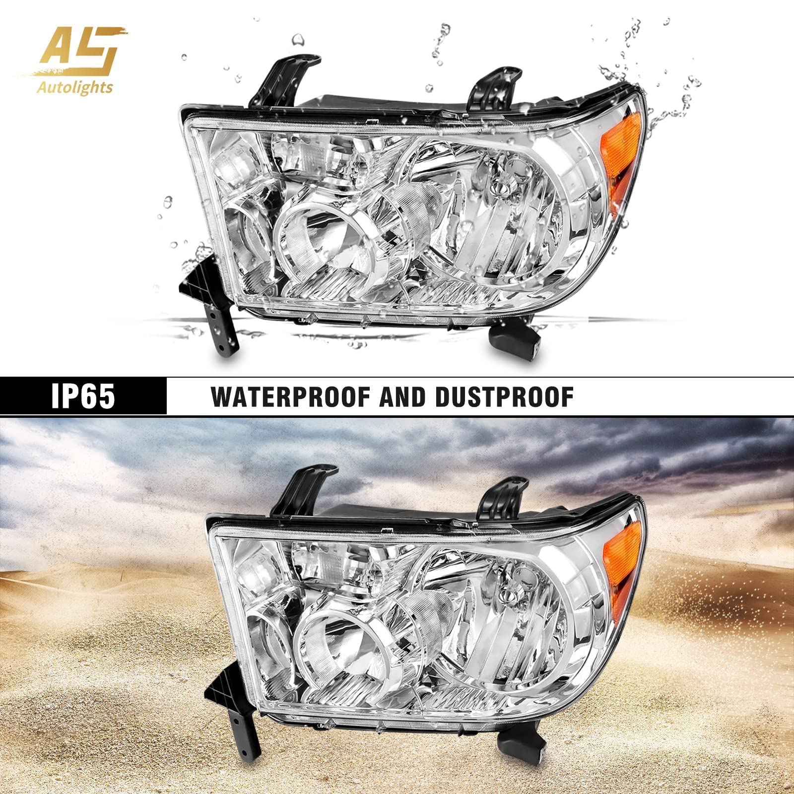 As Headlights Assembly Compatible 2007 2008 2009 2010 2011 2012 2013 Toyota Tundra (W/O Headlight Leveling Models) /2008-2017 To