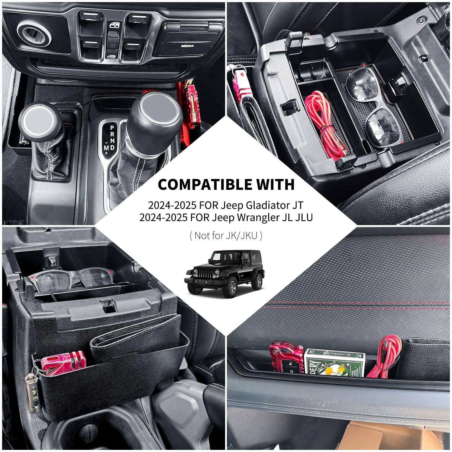 Center Console Organizer Fit For 2024 2025 Jeep Wrangler Jl Jlu&Gladiator Jt Gear Shift Console Side Tray Grab Bar Tray Passenge
