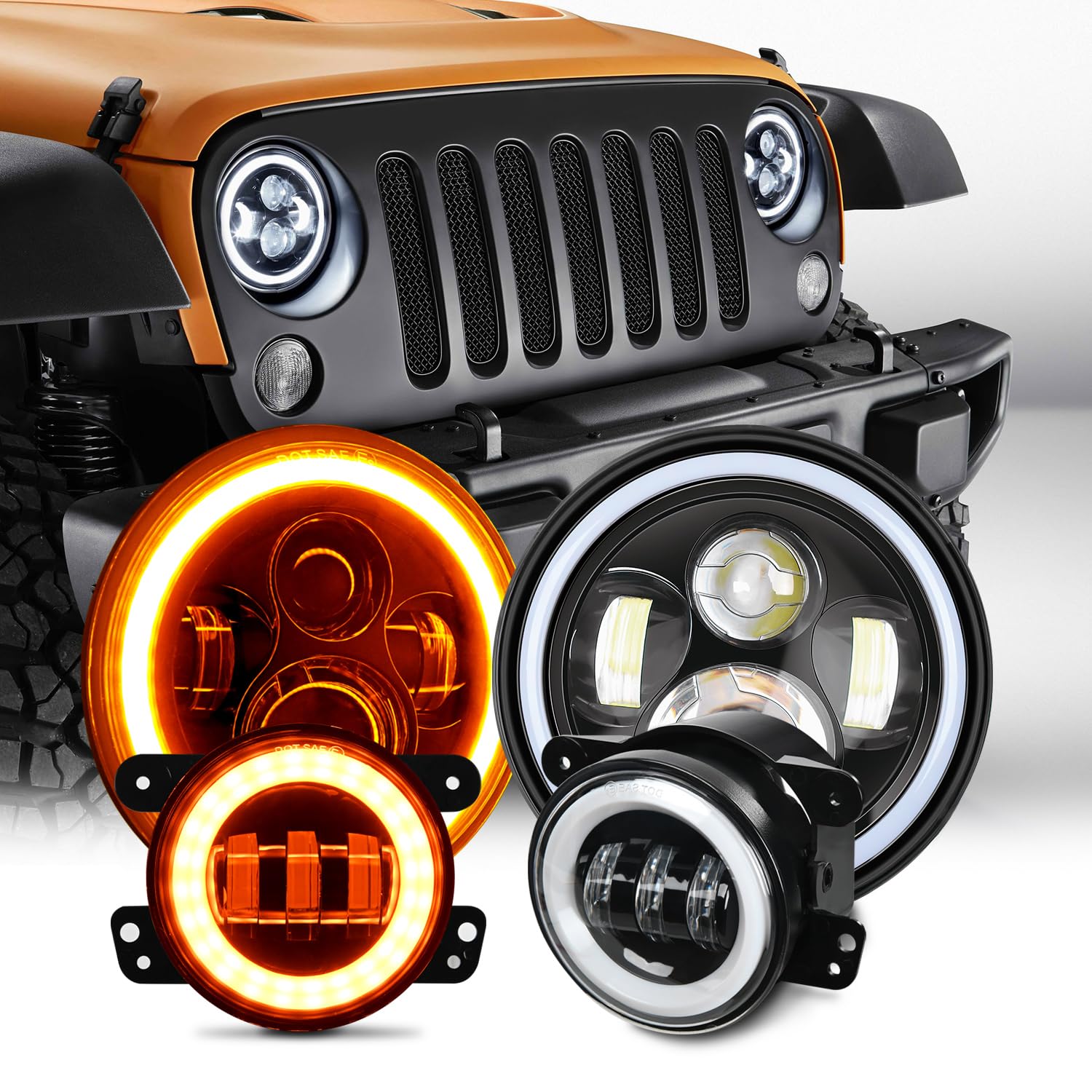 Nilight 7 Inch Round Led Halo Headlights And 4 In Fog Lights W/Turn Signal Amber White Drl High Low Beam Compatible With 2007 20