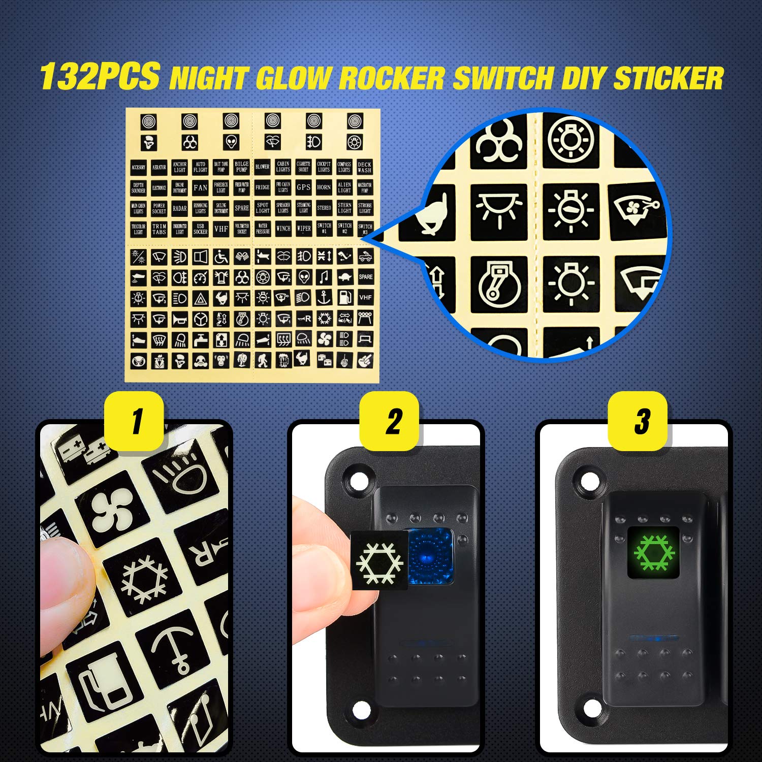 Nilight - 90110E 5 Gang Aluminum Rocker Switch Panel Toggle Dash 5 Pin On/Off Pre-Wired Rocker Switch Blue Backlit Switch For Au