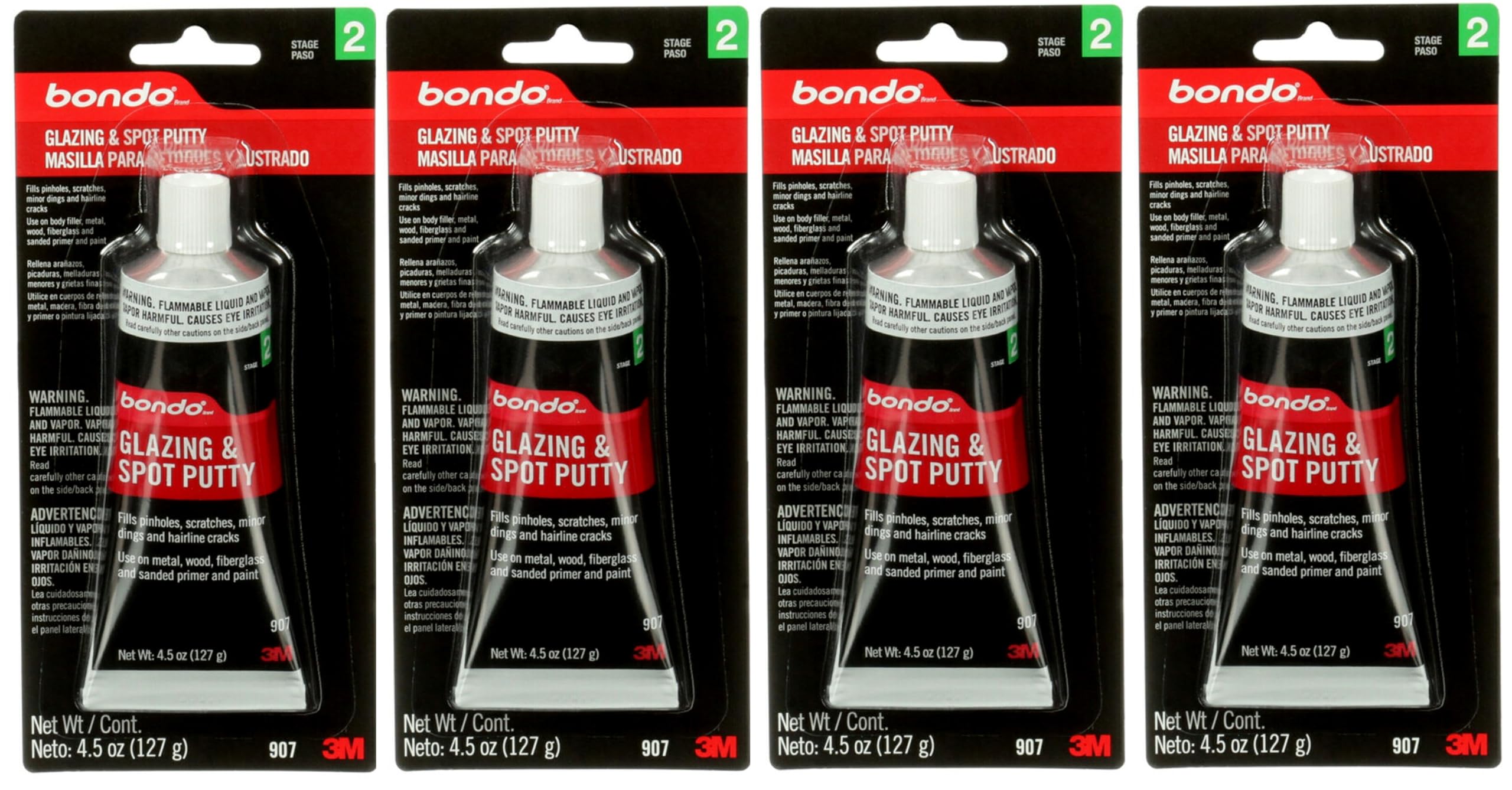 3M Bondo 907 Glazing And Spot Putty - 4.5 Oz, 4 Pack