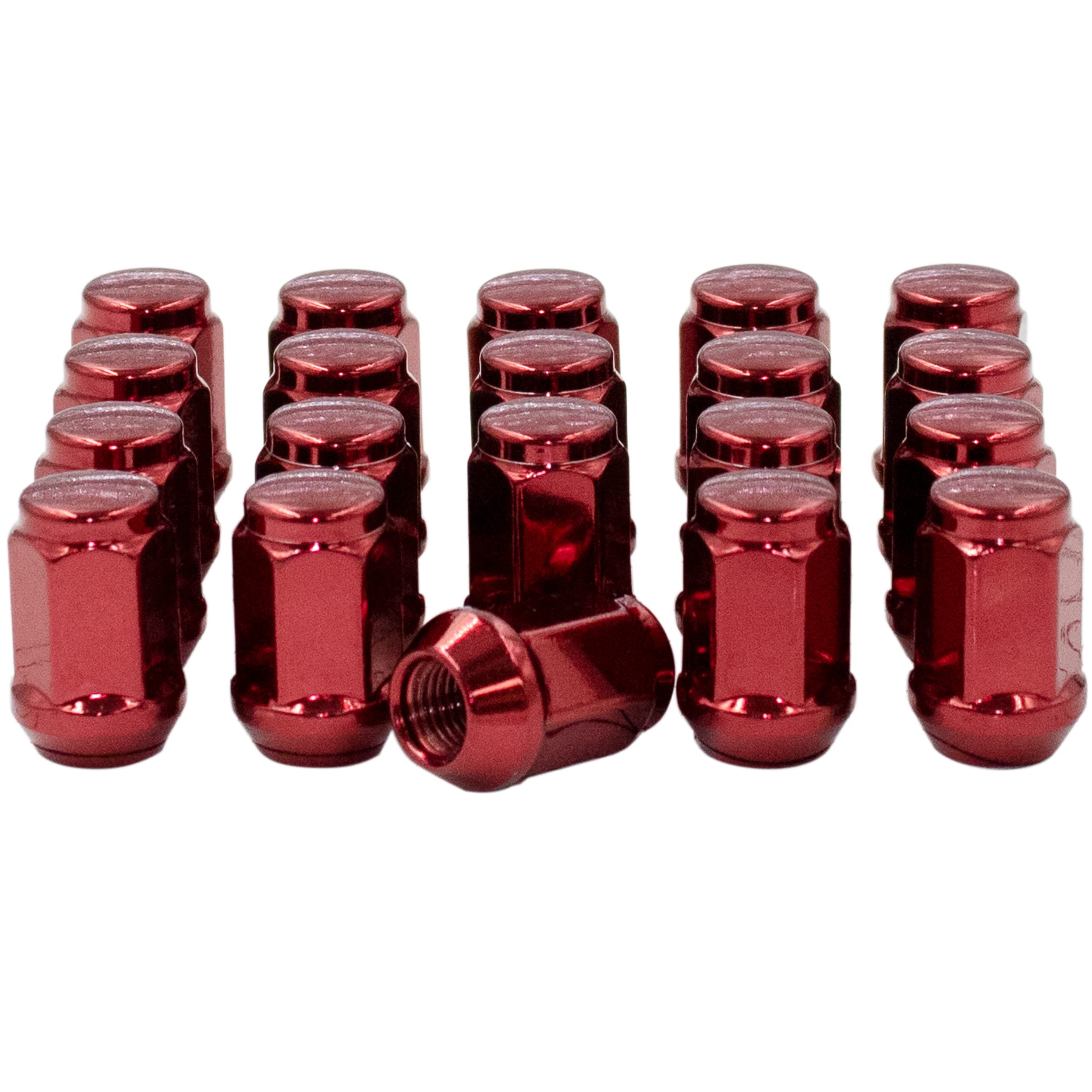 Wheel Accessories Parts Set of 20 1.38in 3/4 Hex Lug Nut Closed End Bulge Acorn (20, M12x1.5, Red) Aftermarket Lug Nuts