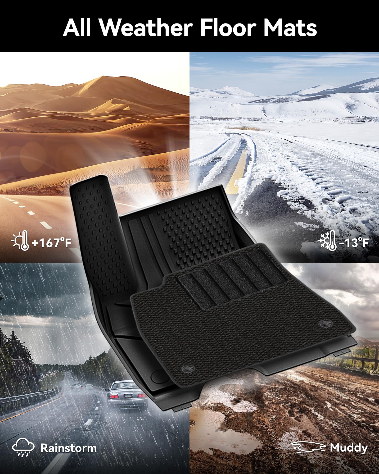 3W Floor Mats With Carpets For Tesla Model 3 2024 Trunk Cargo Liner, All-Weather Tpe Full Set Floor Liners And Cargo Liner Mats