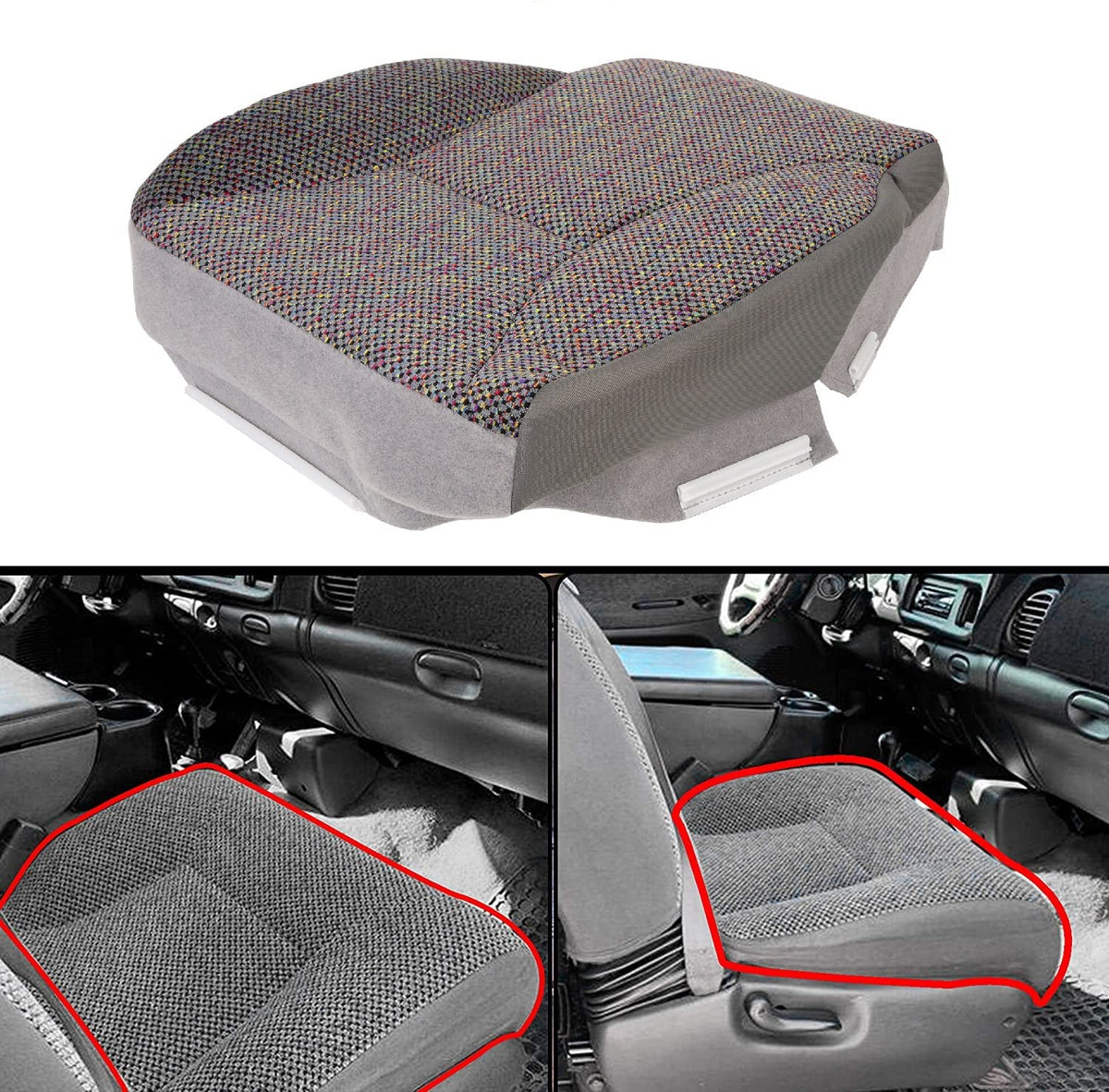 Ecotric Driver Side Bottom Seat Cover Compatible With 1998-2002 Dodge Ram 1500 2500 3500 Slt Mist Gray Cloth Left Bottom Replace