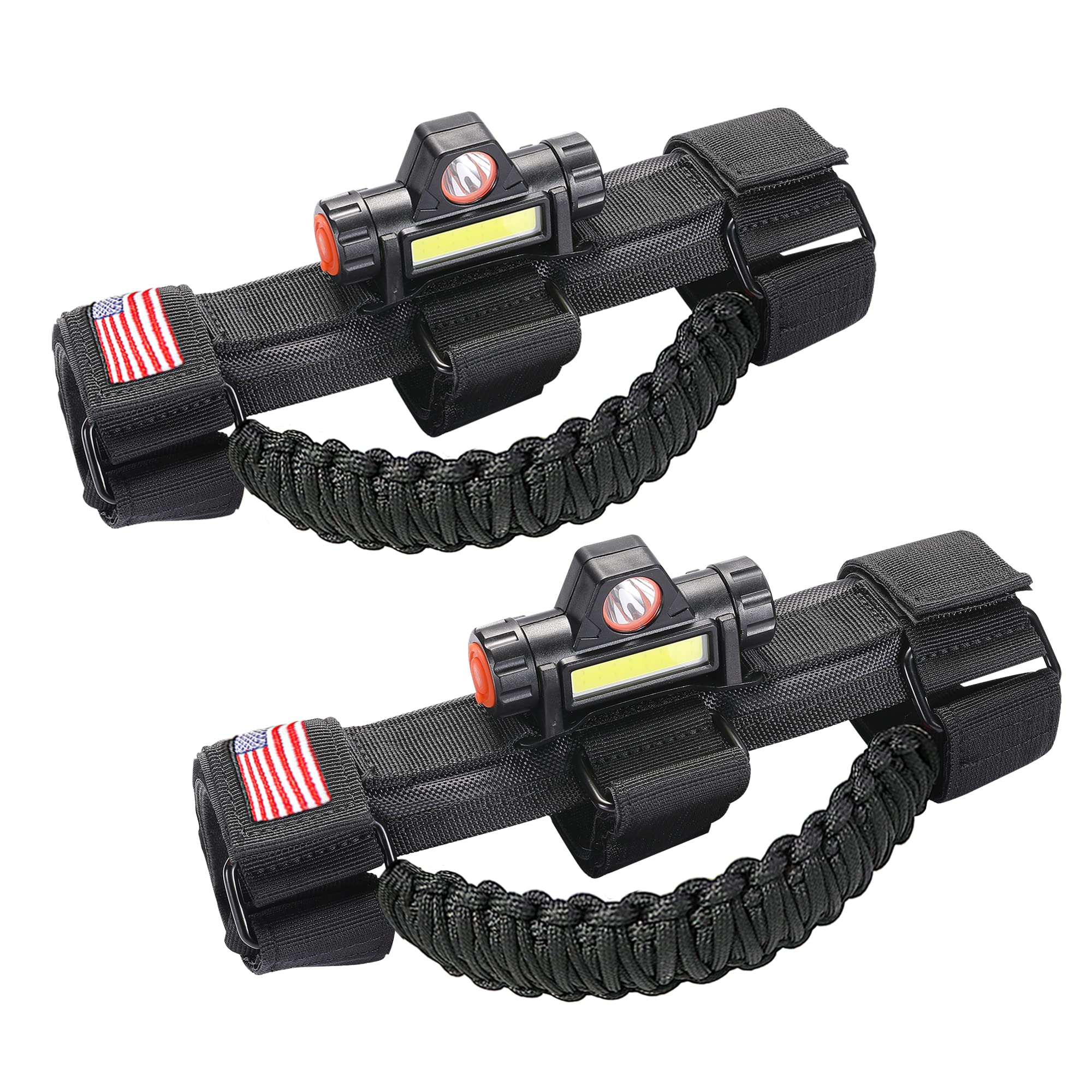 Sukemichi Handles Grab Roll Bar Grab Handles With Light For Jeep Wrangler Accessories Tj Jk Jl Yj Unlimited Rubicon Sahara 2 Door 4 Door Jeep Gladiator Jt, Rechargeable Dome Light, Black, 2 Pack