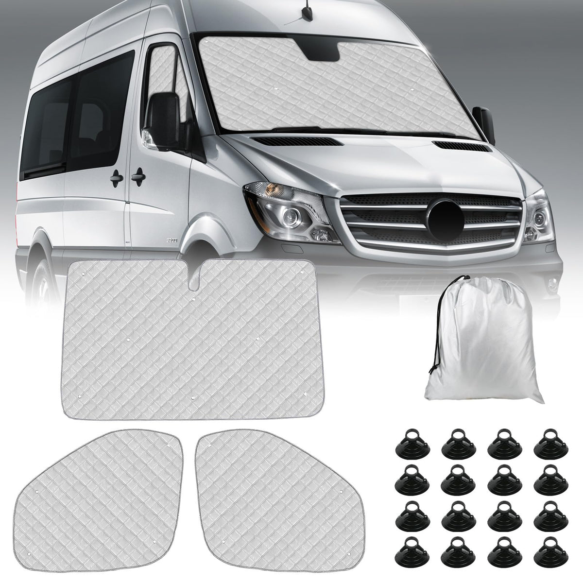 Federedevo Sprinter Sun Shade 2019-2023 | 3-Piece Van Window Covers with Thermal Insulation & UV Protection | Car Window Shades 