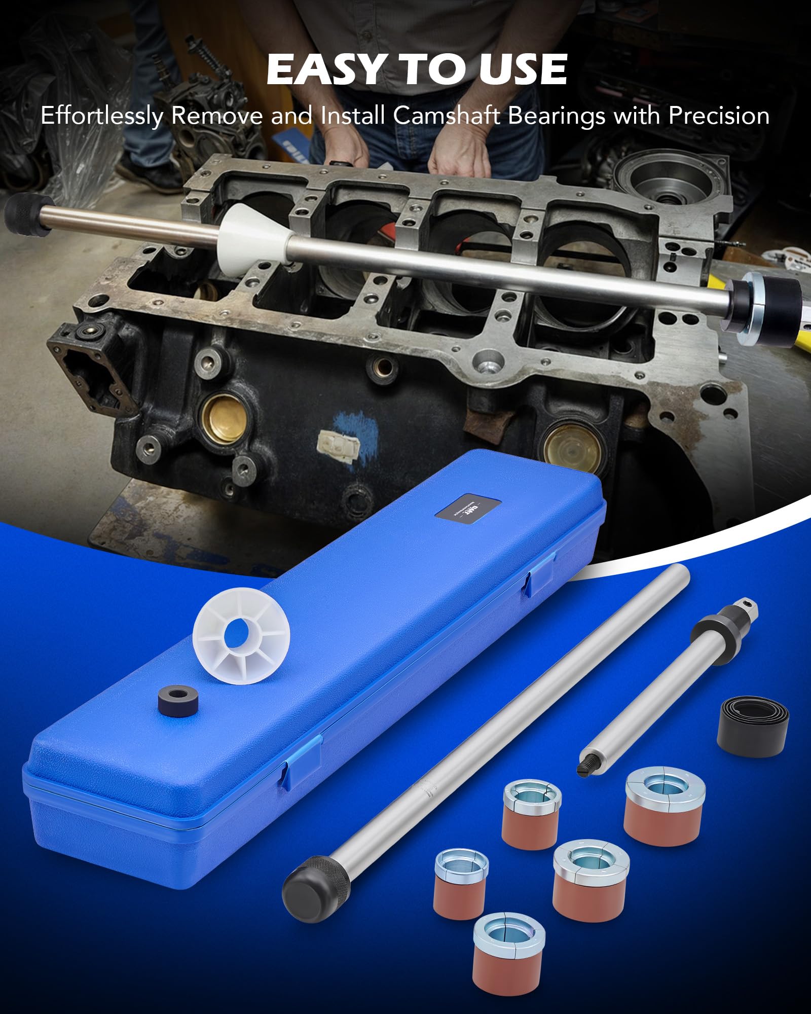 Orion Motor Tech Cam Bearing Removal And Installation Tool Set | Complete Camshaft Bearing Tool Kit With 1-1/8 To 2-2/3 Inch Ada