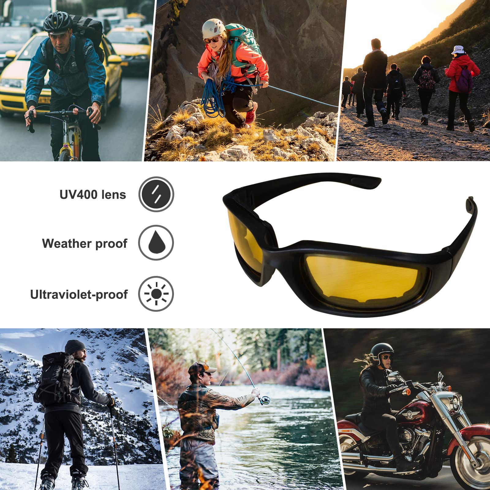Day and Night Driving Motorcycle Riding Glasses Foam Padded Eyeglass Motocross Goggles UV Protection Windproof Dustproof Motorcy