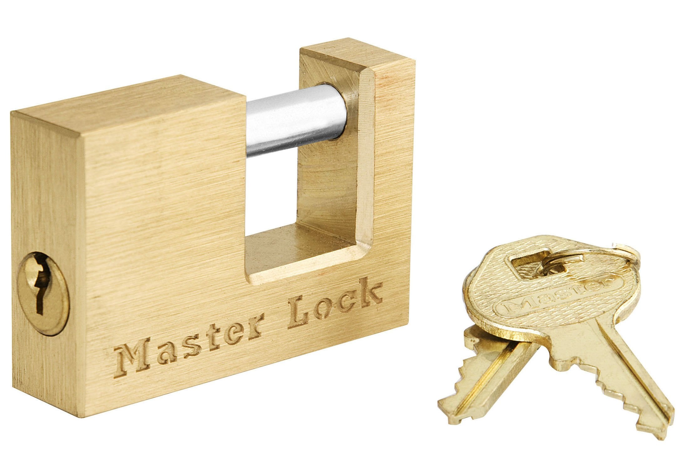 Master Lock 605DAT Shackle 15/16 Length x 7/16 Inner Width, 2 Body Width, Solid Brass Coupler Lock, Gold, 1 Count
