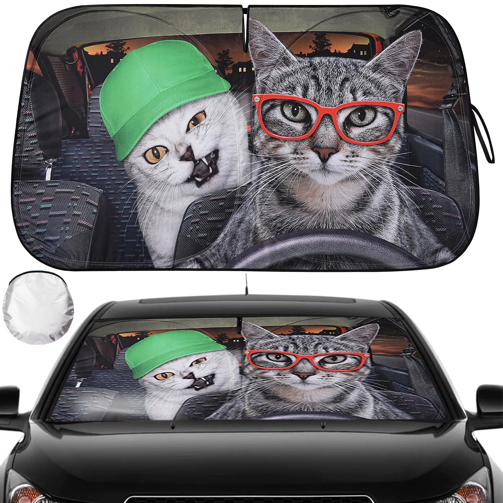 Windshield Sun Shade - Car Sun Shade Windshield, Cute Reflector Sunshade Offers Ultimate Protection For Car Interior