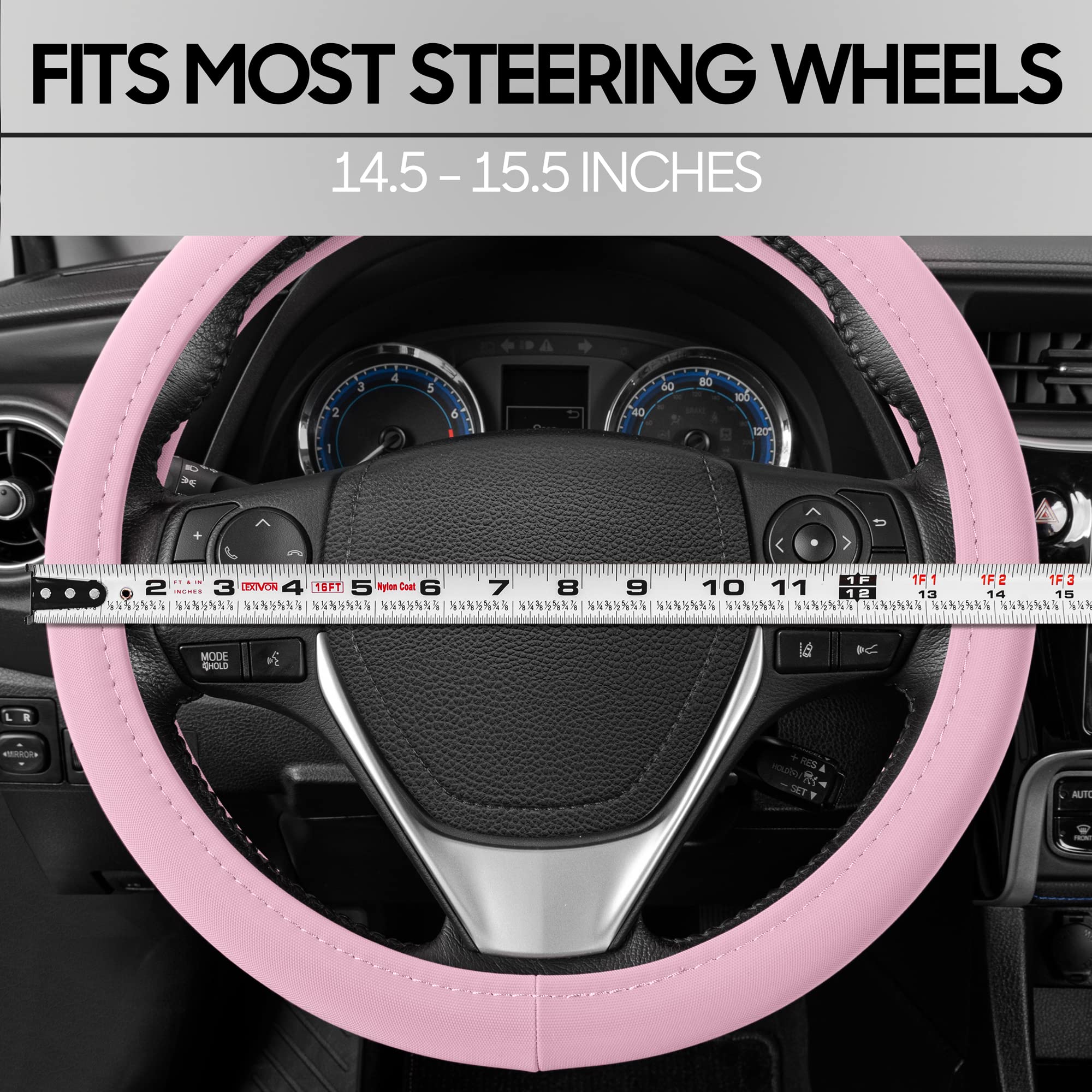 Bdk Ultra Soft Pink Steering Wheel Cover, Unisex Car Accessories Non-Slip Comfy Soft Grip Faux Leather Auto Steering Wheel Cover