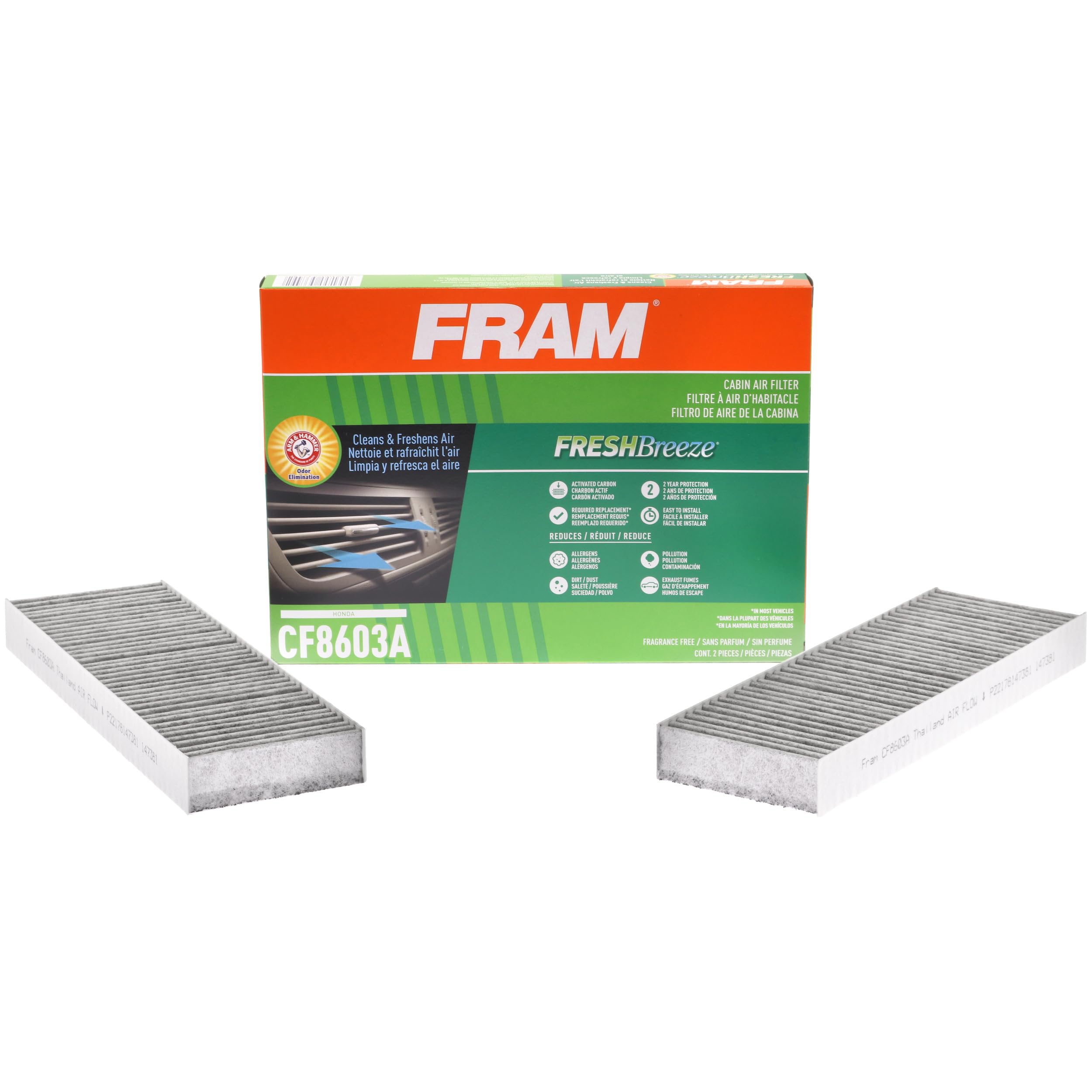 Fram Fresh Breeze Cabin Air Filter Replacement For Car Passenger Compartment W/Arm And Hammer Baking Soda, Easy Install, Cf8603A For Select Honda Vehicles White 2 Count (Pack Of 1)