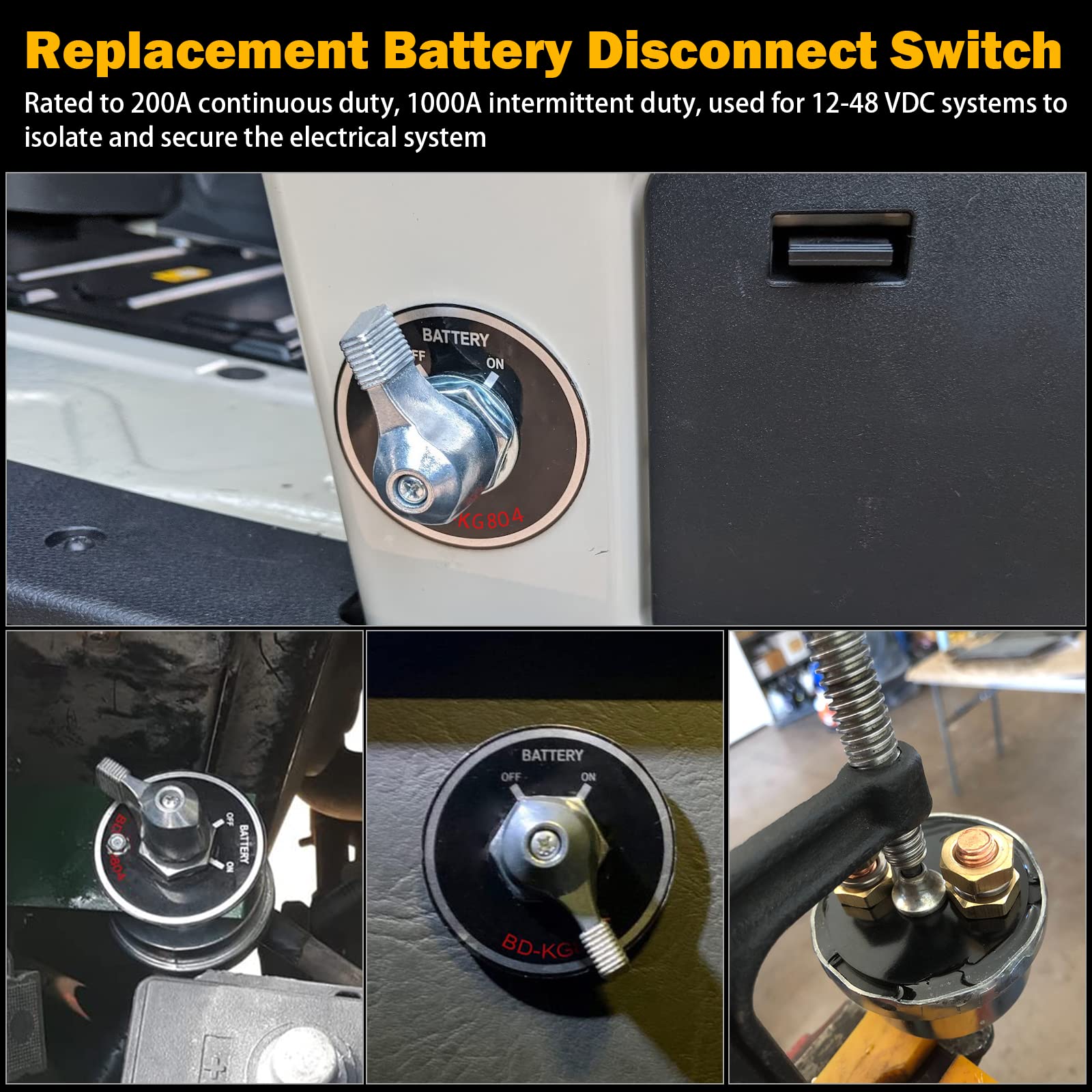 12-48V Master Battery Disconnect Switch, High Current 200A Battery Power Cutoff Isolator Killer Switch with Face Plate for Car V