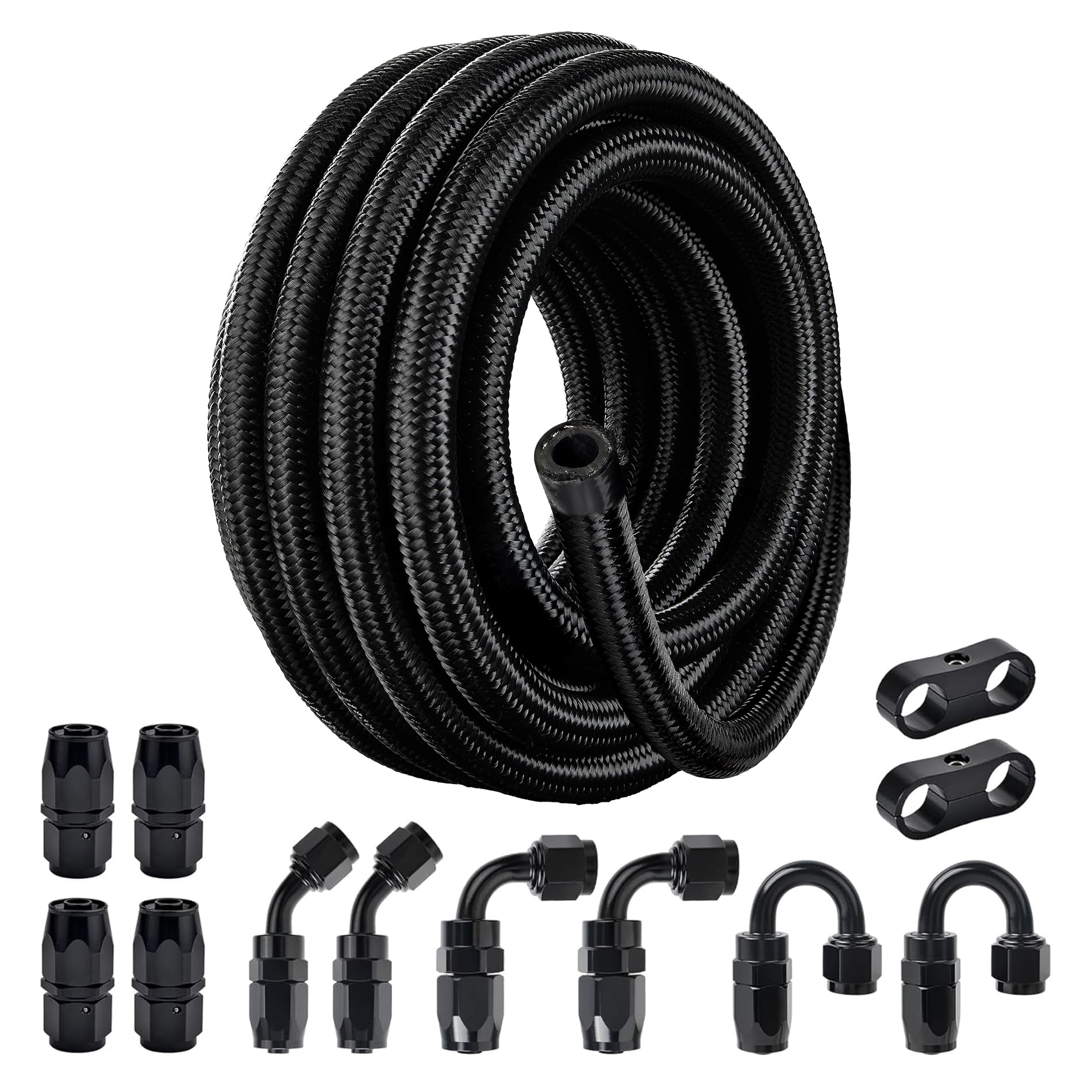 EVIL ENERGY 10AN Fuel Line Kit, 10AN Nylon Braided Fuel Line Hose Fitting Kit CPE 25FT Black