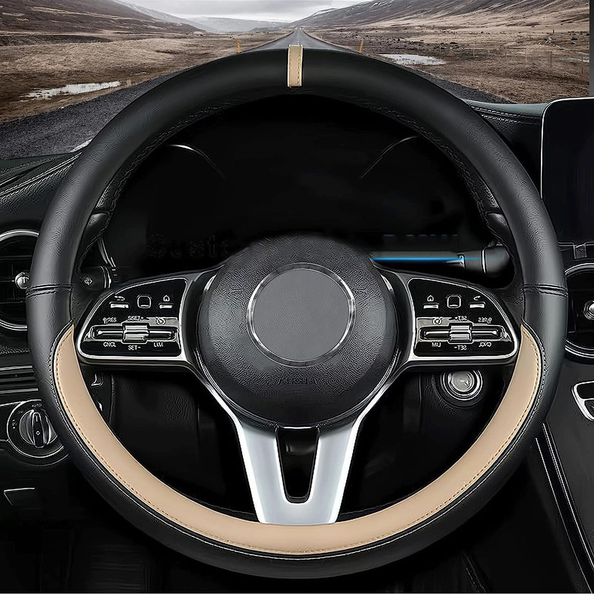 Custom Fit For Cadillac Car Steering Wheel Cover, Nappa Leather Car Steering Wheel Cover Non-Slip Steering Wheel Cover, Designed