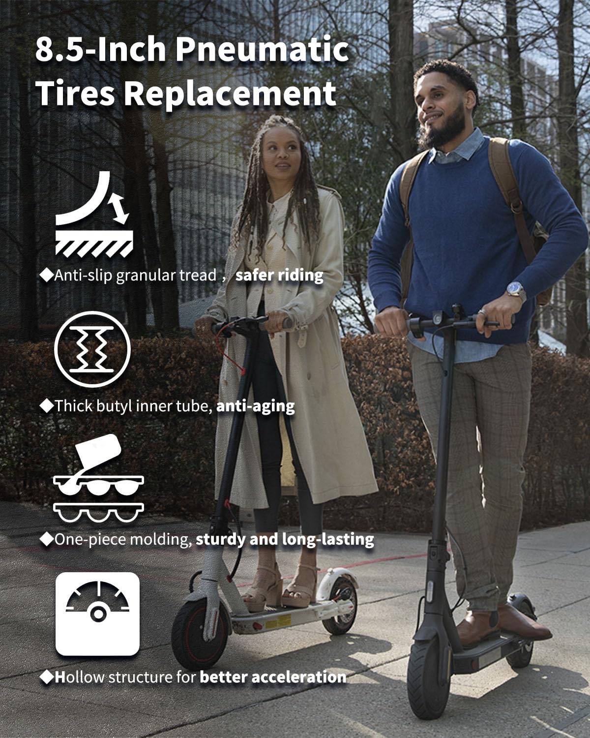 Walshen 8.5 Tire Tube Set for Xiaomi/Gorax Electric Scooter - Black, Thickened 50/75-6.1 Pneumatic Inner Tyre, Front & Rear Replacement