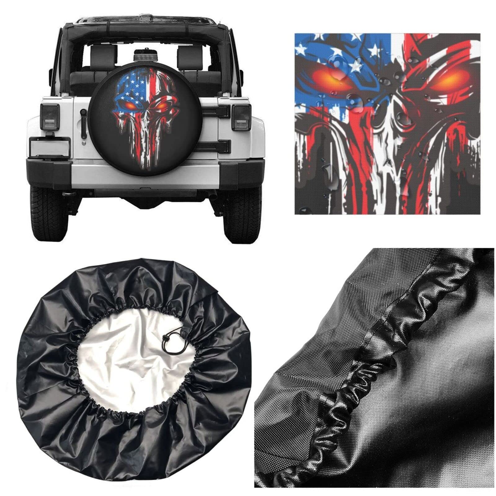 American Flag Skull Patriotic Spare Tire Cover,Universal Wheel Tire Cover For Trailer, Rv, Suv, Truck,Camper And Many Vehicle,We