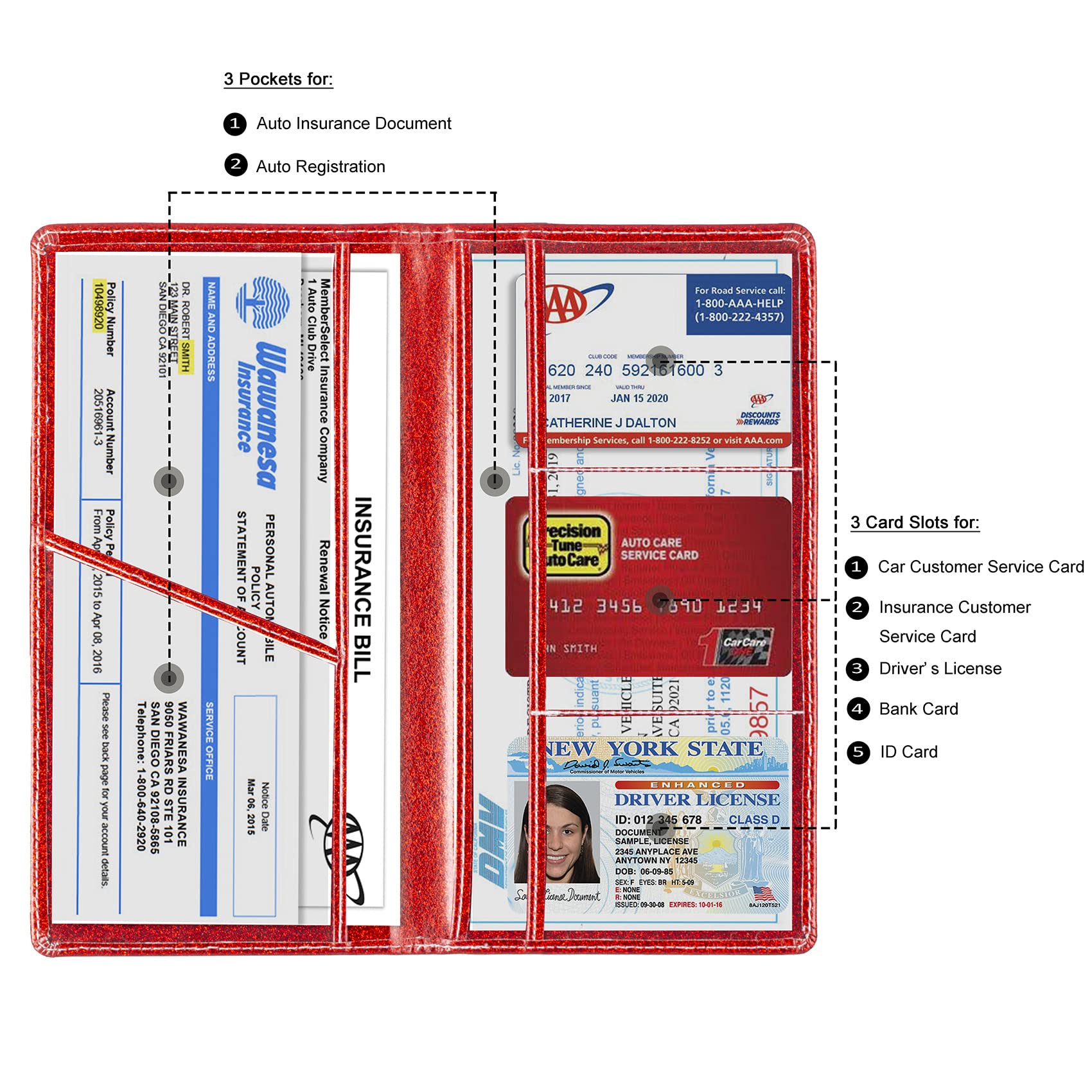 Toursuit Car Registration And Insurance Card Holder, Vehicle License Document Glove Box Compartment Organizer, Interior Car Acce