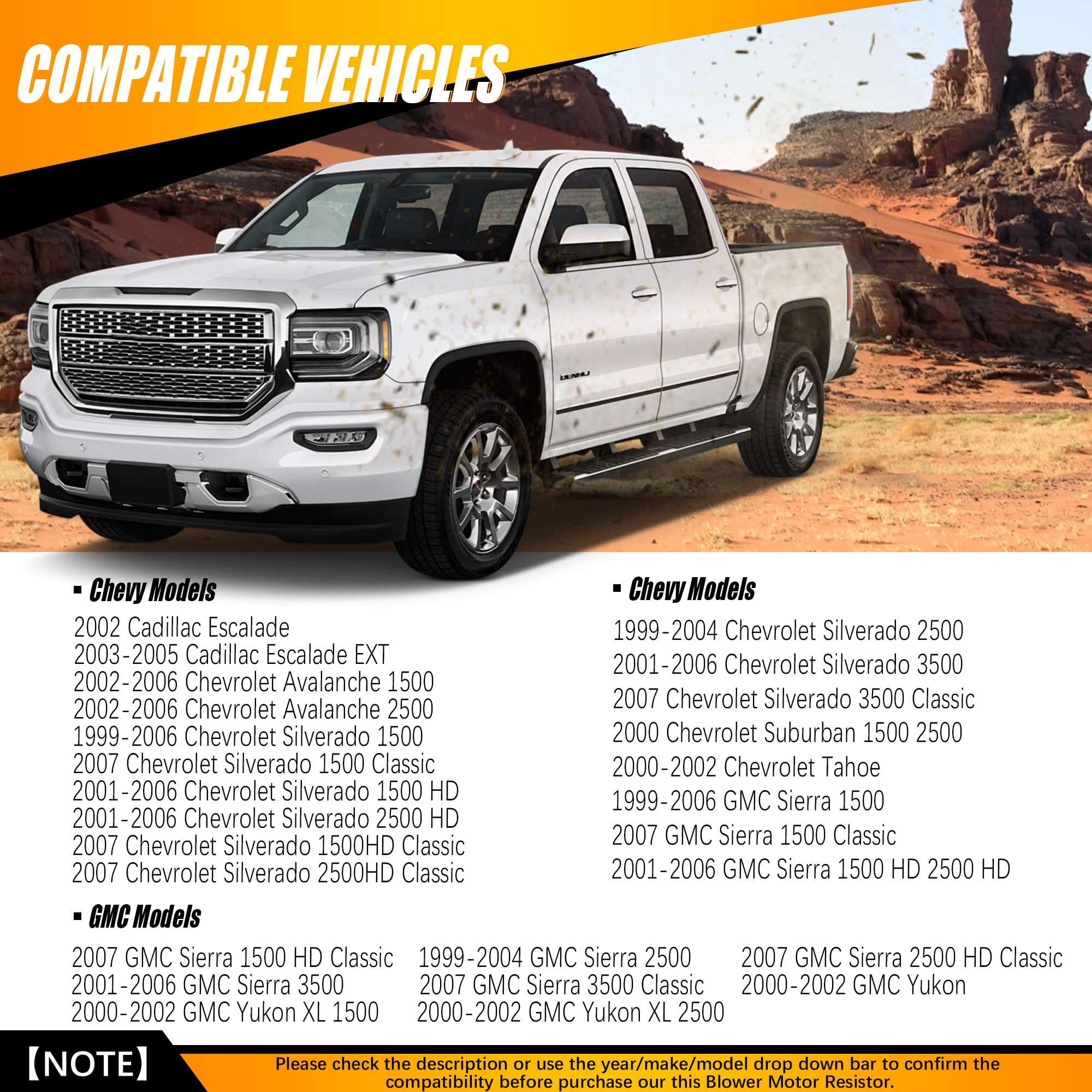 89019089 Hvac Blower Motor Fan Resistor Compatible With 1999-2006 Chevy Silverado Gmc Sierra 1500 2500 3500, 2000-2002 Gmc Yukon (2 Holes Mounting Flange) Replaces# 973-004, 89018597, 22807122, Ru371