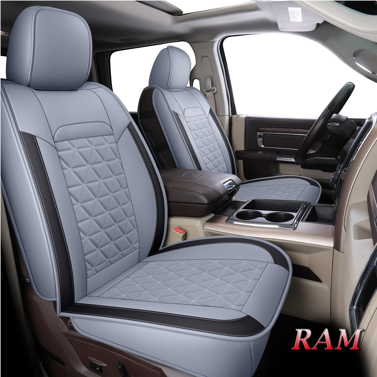 Coverado Seat Covers for Dodge Ram Full Set, Waterproof Truck Car Seat Cover Protectors Custom Fit for 2002-2025 Dodge RAM 1500 