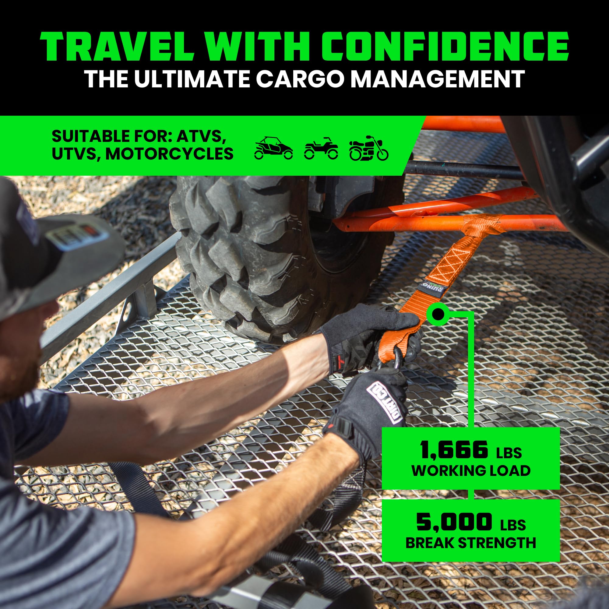 Rhino USA Soft Loop Tie Down Straps (4-Pack) - 1.6 Inch x 17 Inch (5,000lbs Break Strength) Heavy Duty Motorcycle Straps for use With Ratchet Straps - Handlebar Straps for ATV, UTV, Dirt Bike (Orange)