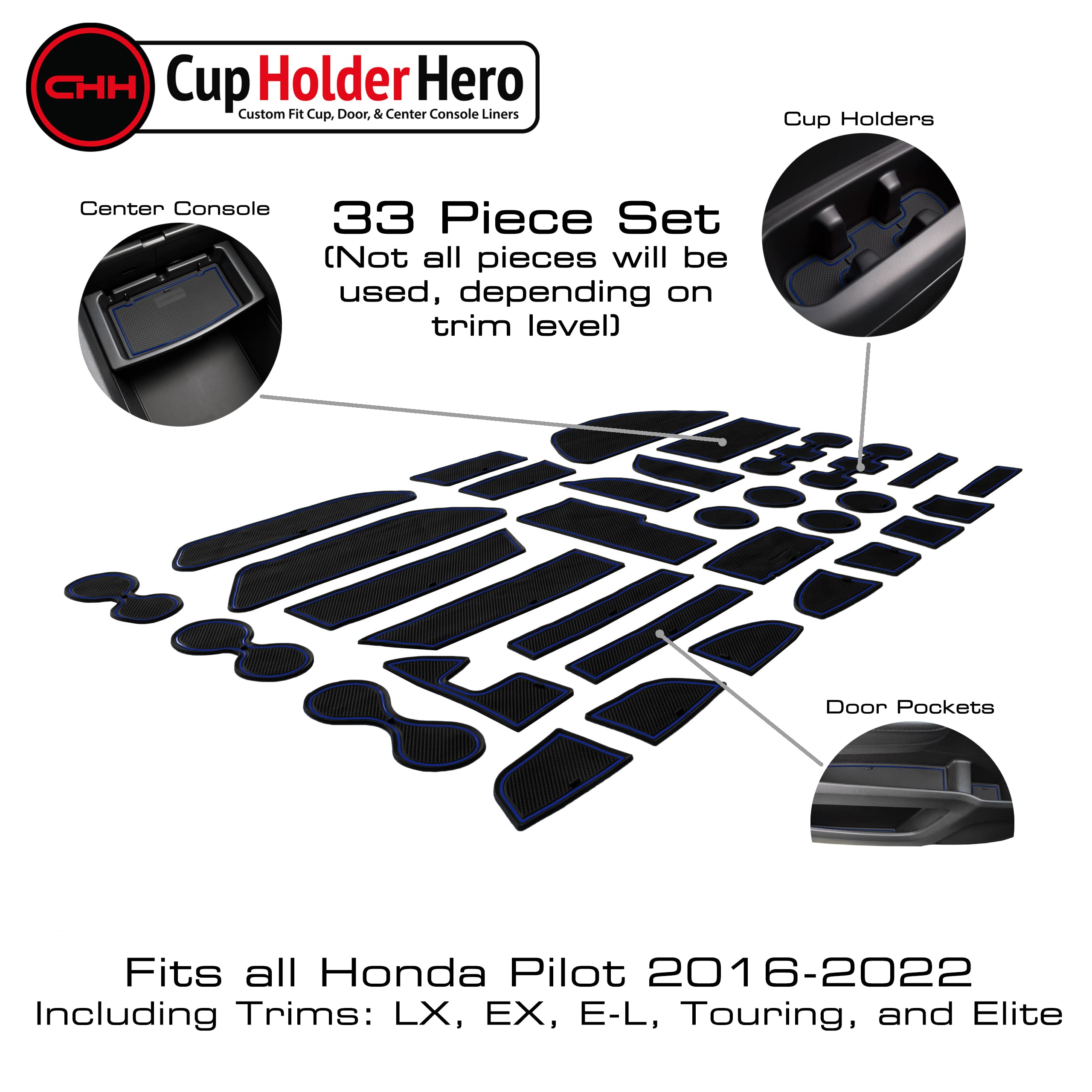 CupHolderHero fits Honda Pilot Accessories 2016-2022 Premium Custom Interior Non-Slip Anti Dust Cup Holder Inserts, Center Conso