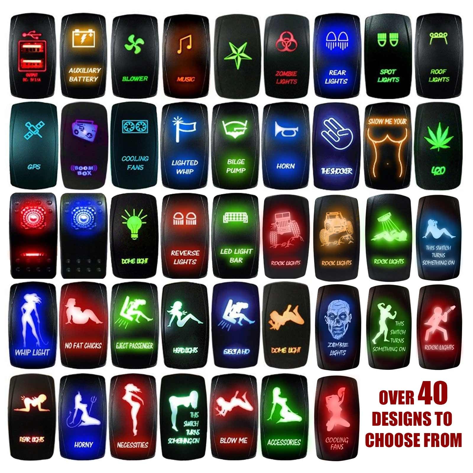 50 Caliber Racing Rocker Switch Blow Me On/Off Led Backlit -Headlights- Utv, Auto, Boat 20A 12V (Red)