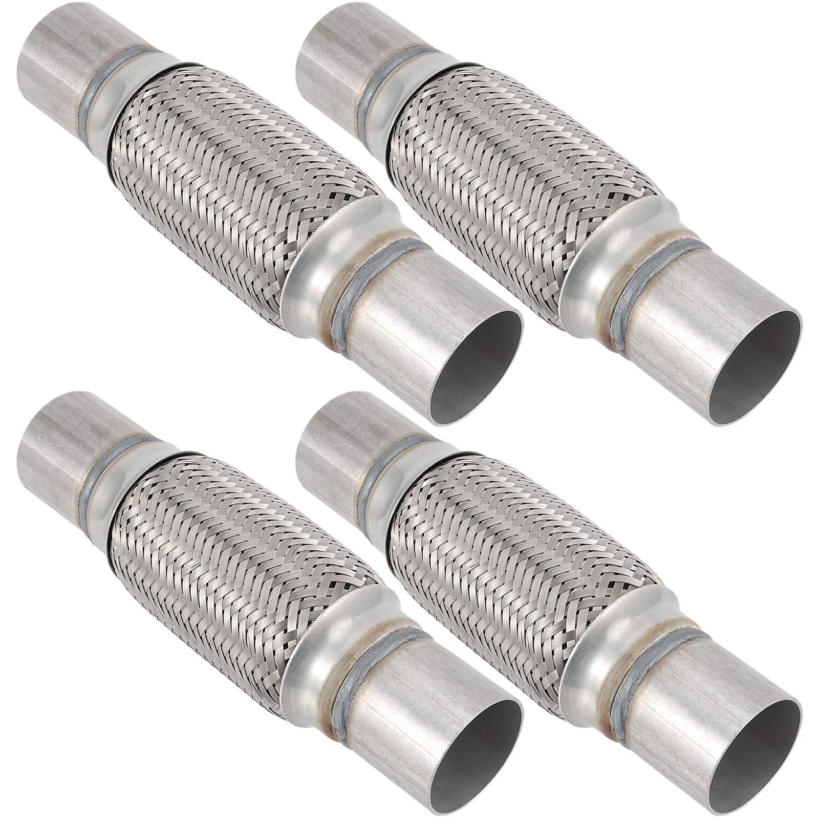 Zeonhak 4 Pack 2 X 6 Inches Stainless Steel Heavy Duty Exhaust Flex Pipe, Double Braid Exhaust Flex Tube, Overall Length 10 Inch