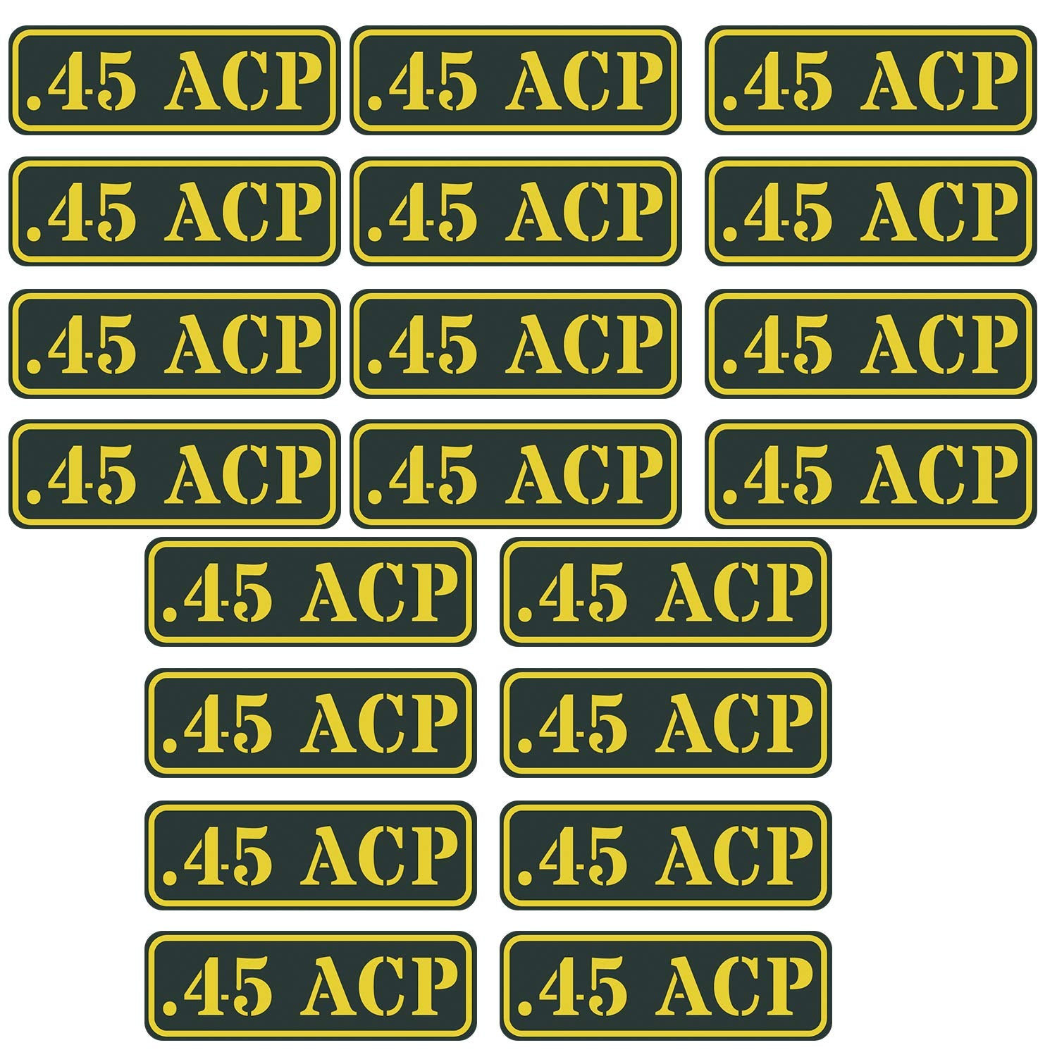 Aolamegs Ammo Can Vinyl Sticker Set Decal Label 9Mm 5.56 7.62 12Ga .22 .223 .308 .300 .380 .45 (20 Pack/.45Acp)