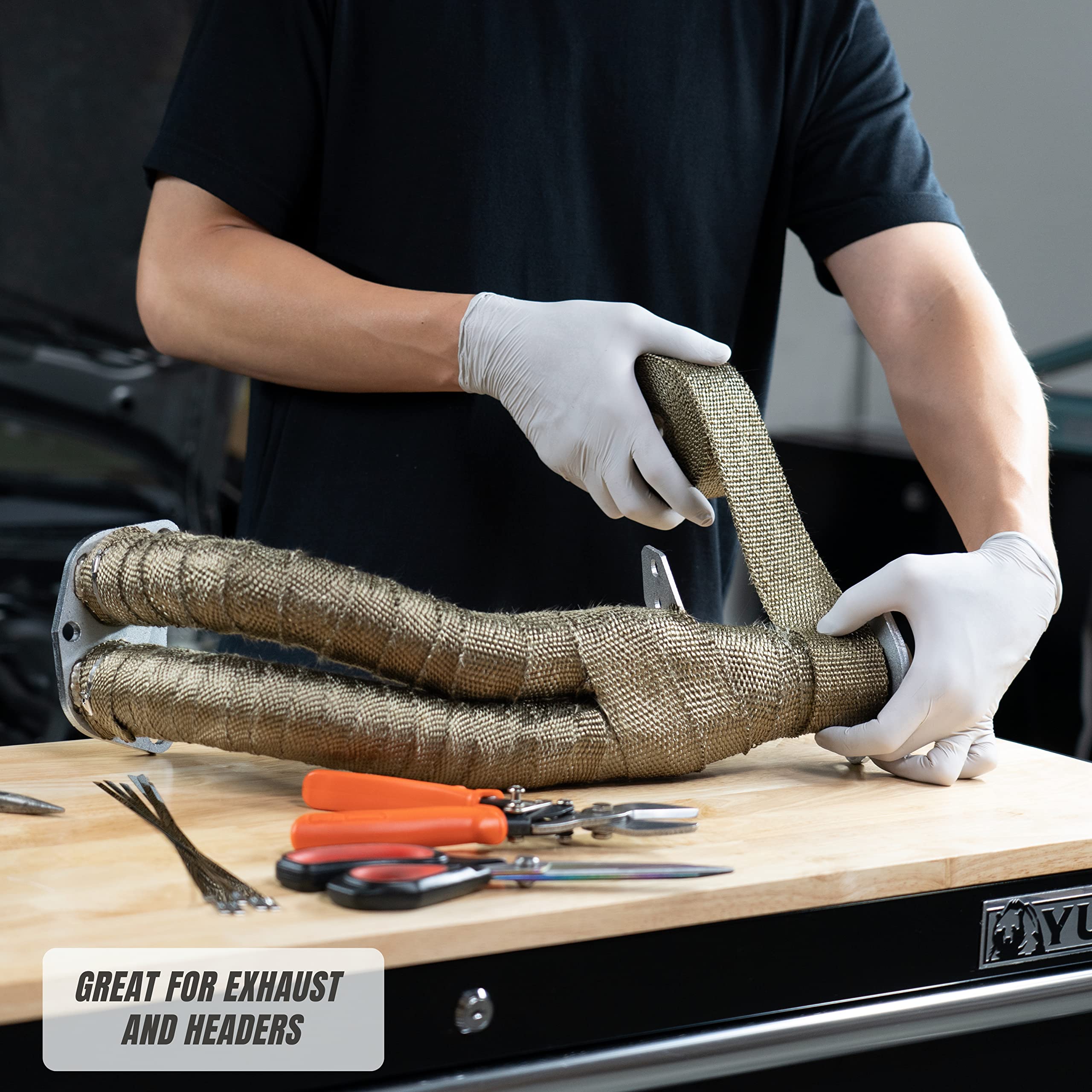 Sunplustrade 2' X 50' Titanium Exhaust Wrap For Motorcycle Car Headers With Stainless Steel Zip Ties